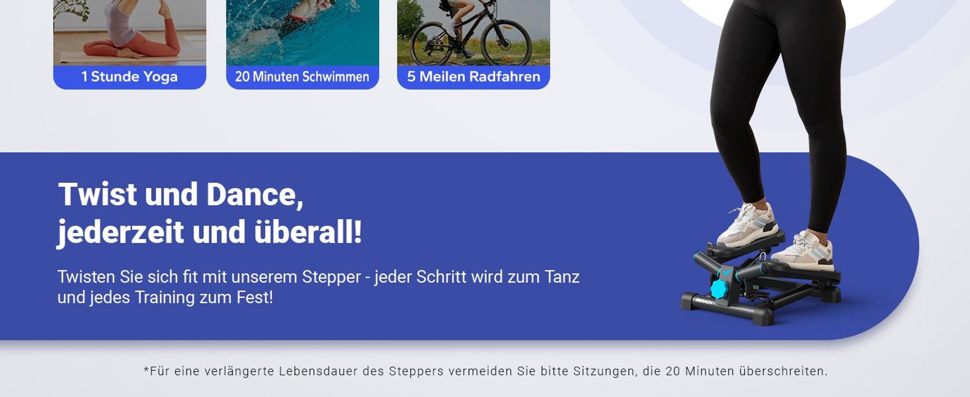 Mini Stepper 2-in-1 mit LCD-Display & Widerstandsseilen – Dreh- & Seitenschritttrainer bis 150 kg, Hometrainer für Beine, Po & Arme, Anfänger, schwarz
