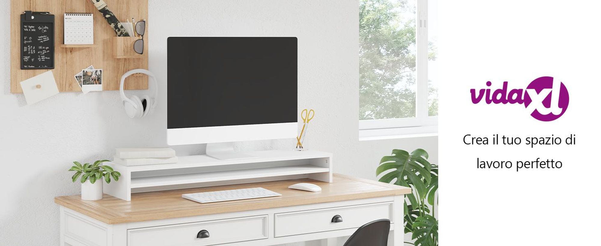vidaXL Supporto per monitor Bianco 100x24x13 cm Materiale a base di legno