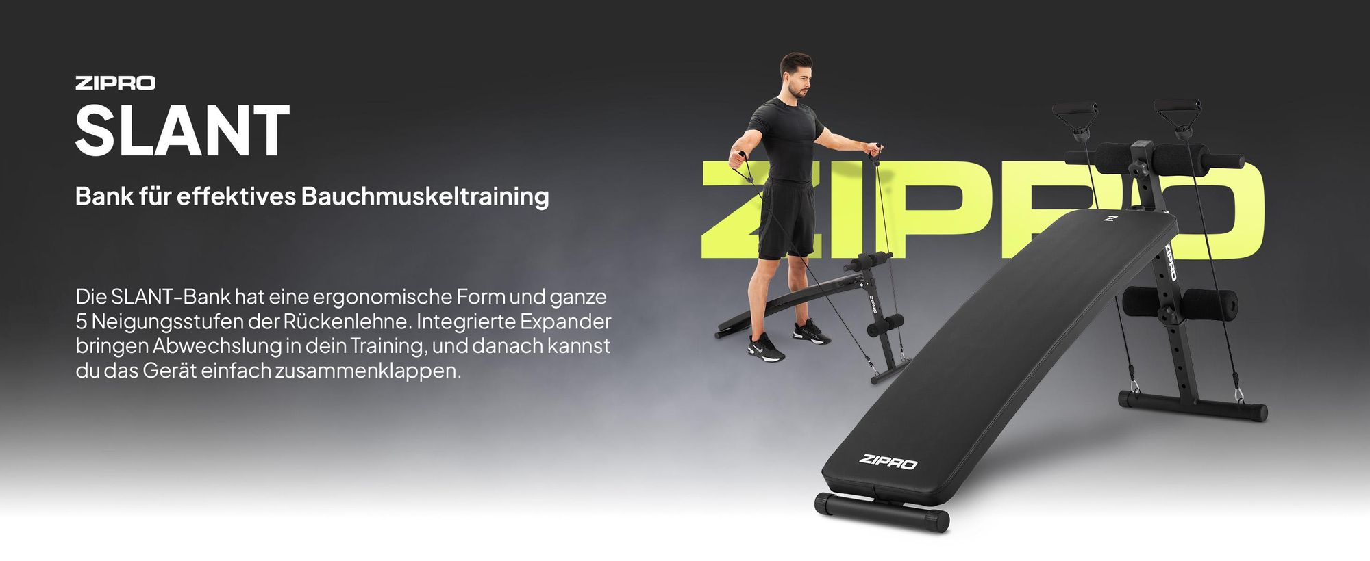 Zipro Schrägbank Slant – Klappbare Bauchtrainer Hantelbank mit Expandern Verstellbare Trainingsbank für Zuhause Negativbank für Sit-Ups Belastbar