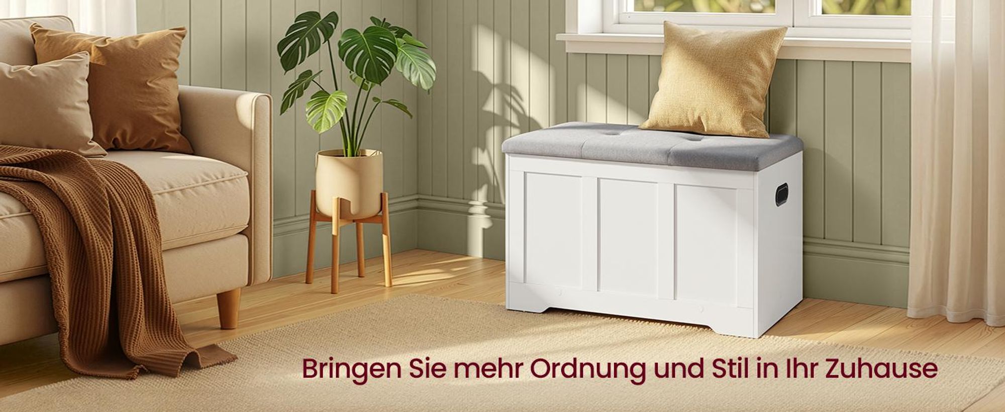 VASAGLE Truhe mit Stauraum, Truhenbank mit Deckel, für Schlafzimmer, Flur, Wohnzimmer, 41 x 81 x 49 cm, weiß-grau