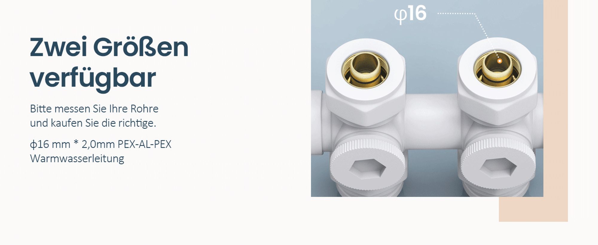 EMKE Anschlussarmatur Ventil mit Thermotstat für Heizkörper Handtuchtrockner, 7 Verstellgetriebe, φ16*G1/2", Weiß