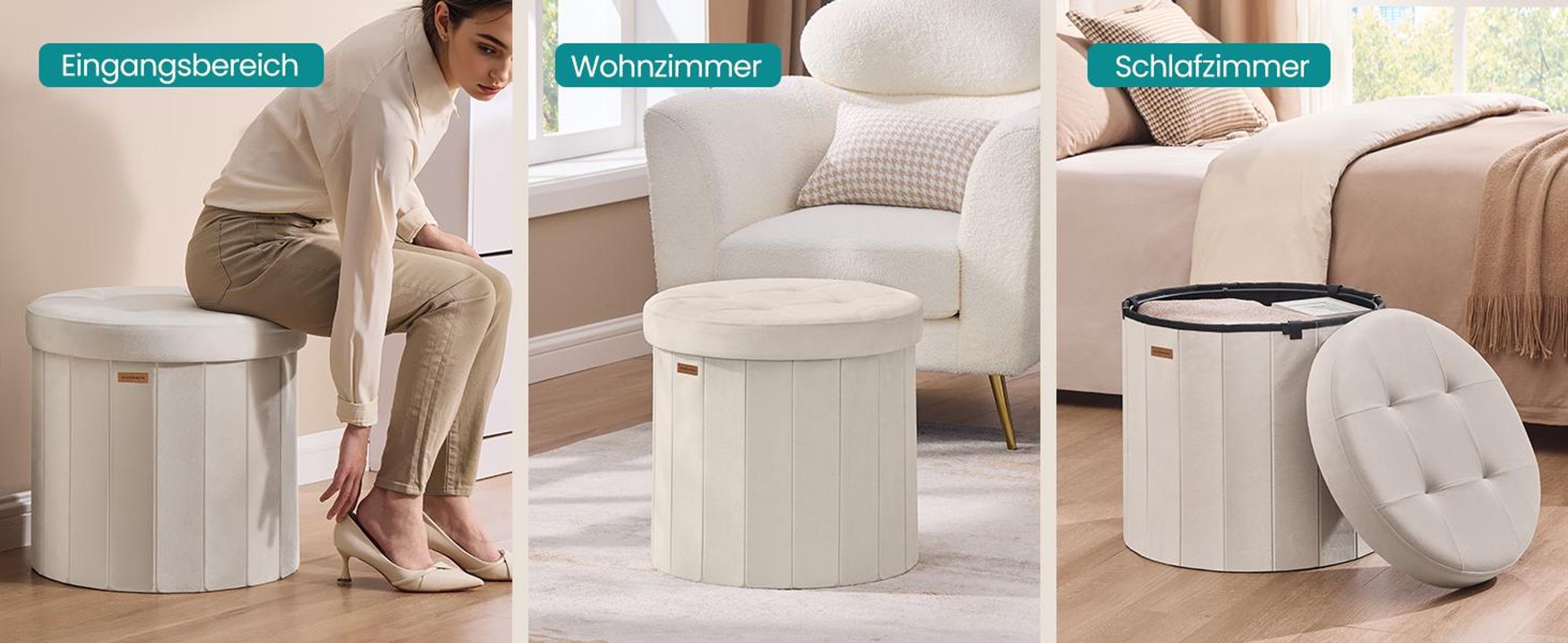 Fußhocker mit Stauraum, faltbarer Hocker mit abnehmbarem Deckel, Samt, Wohnzimmer