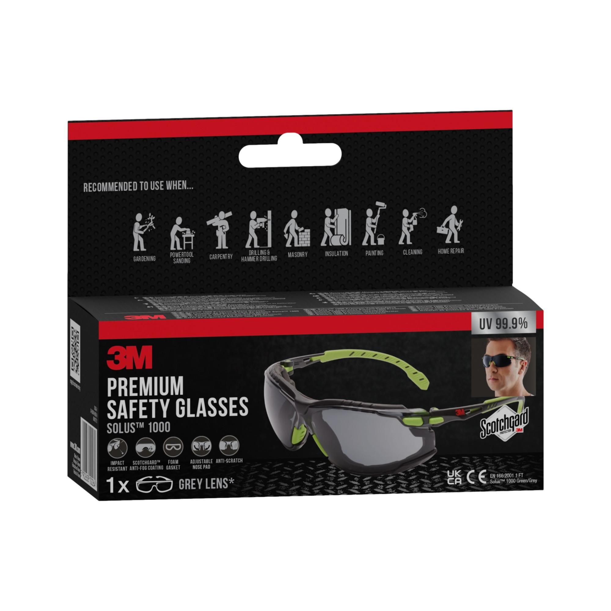 3M™ Solus™ Schutzbrille 1000 Scotchgard™ Protector Antibeschlag-Beschichtung mit aufsteckbarer Schaumstoffdichtung graues Glas