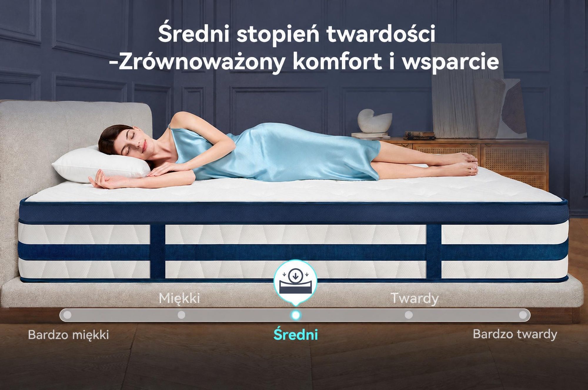 Materac 90x200 26 cm z zintegrowanym topperem, 7-strefowy materac kieszeniowy, twardość H3/H4