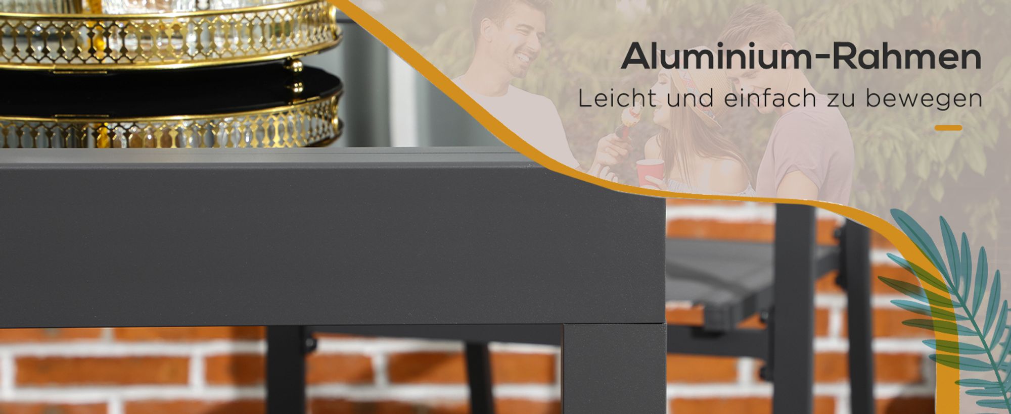 Outsunny Gartentisch Esstisch für Garten mit Klappbarer Tischplatte, Schwarz