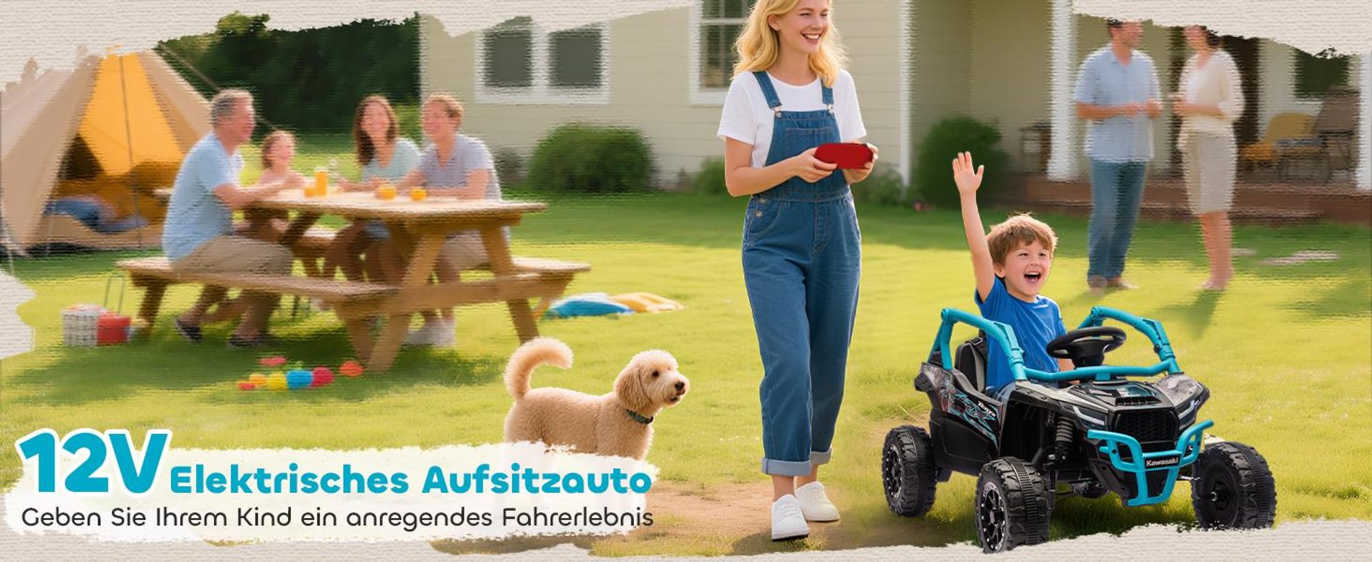AIYAPLAY Kinder Elektroauto 12V Kinder UTV mit 2 Motorn, Fernbedienung, LED