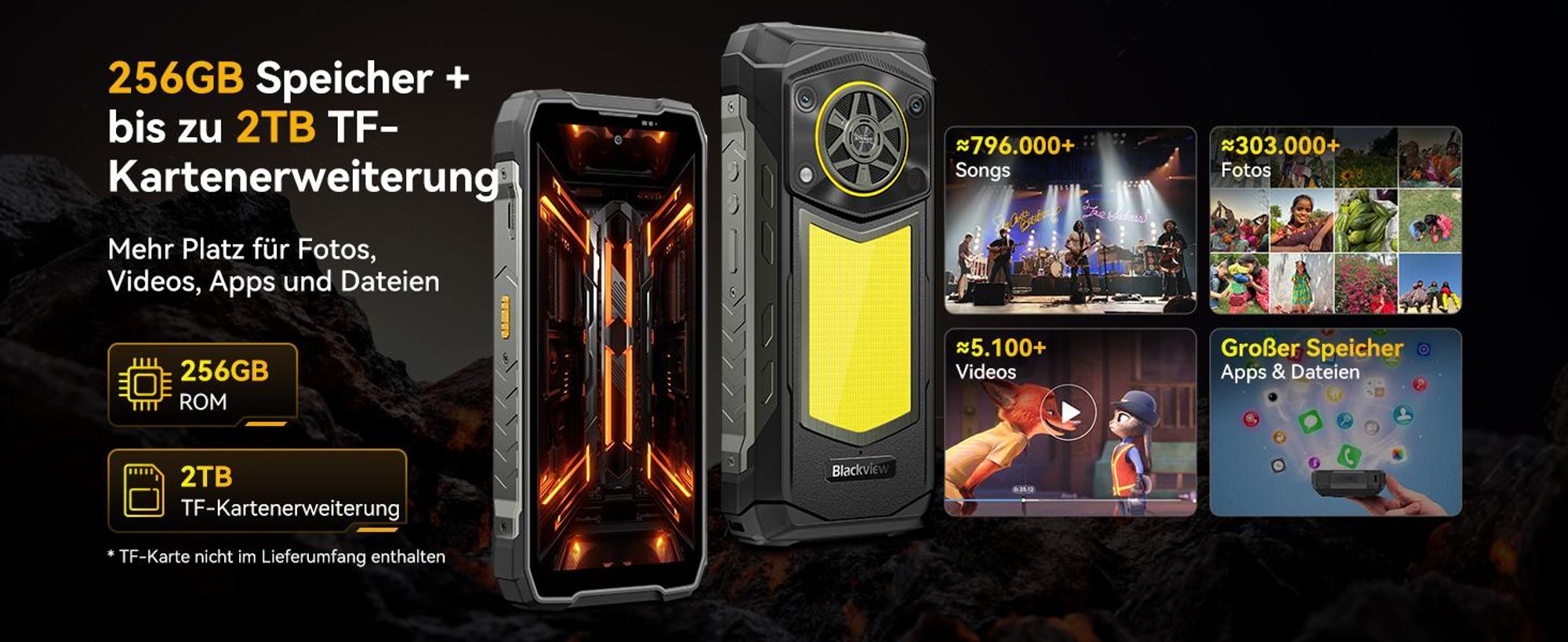 Blackview ROCK 5 Outdoor Smartphone Ohne Vertrag, 48+256GB, Android 16, 20000mAh, 33W, 120Hz, 2.4K, NFC, 108MP+50MP+20MP, 348LM, IP69K&IP68