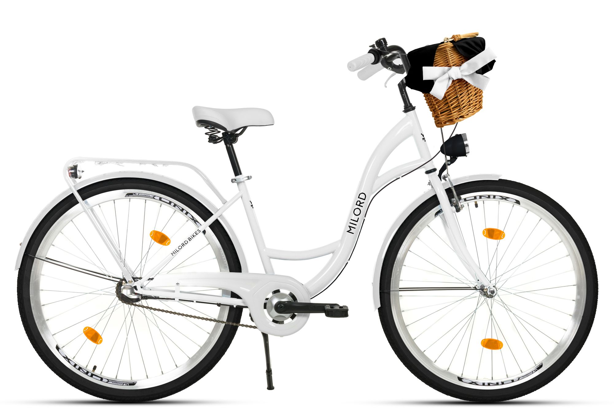 Milord Komfort Stadtfahrrad Fahrrad mit Weidenkorb Damenfahrrad, 28 Zoll, Weiß, 3-Gang