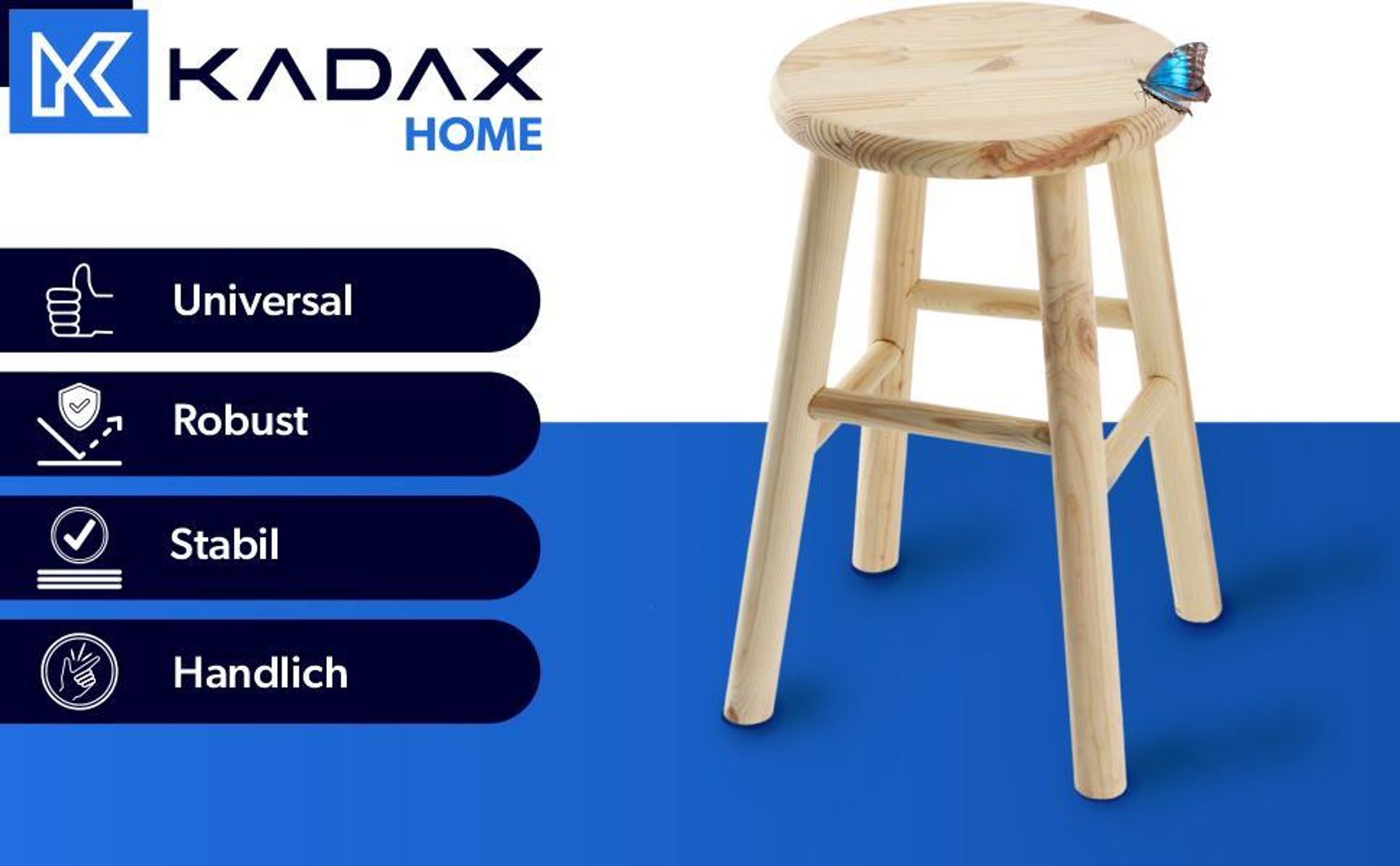 KADAX Holzhocker "Falun", aus natürlichen unlackierten Kiefernholz, Sitzhocker, Tritthocker, Rund