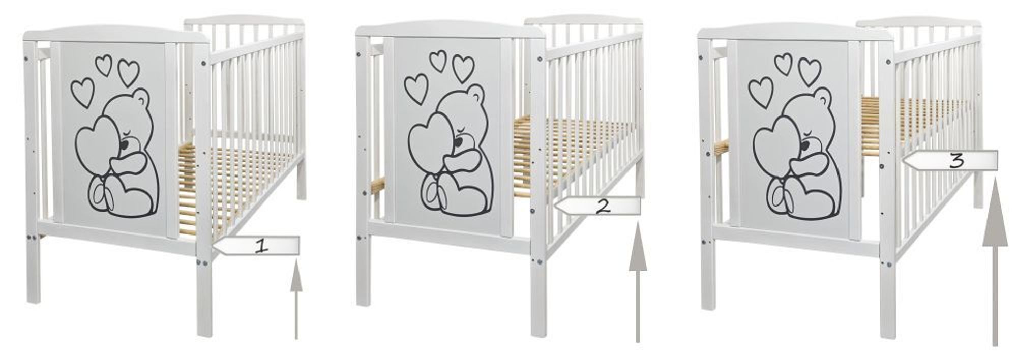 12 Teiliges Kinderbett Set mit Matratze Bettzeug und Zubehör - Teddybär mit Herz Dunkelbeige