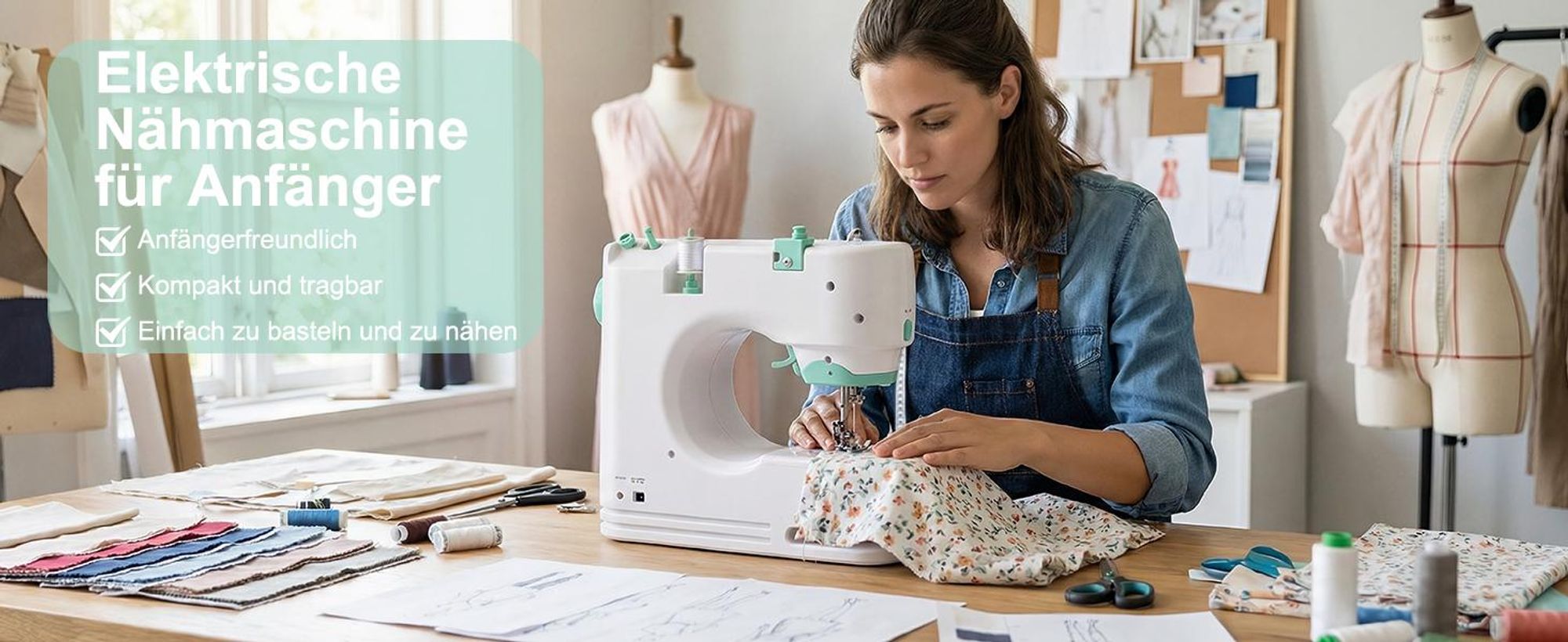 Nähmaschine, Haushaltsnähmaschine, Elektrische Nähmaschine, Strickmaschine, Handnähmaschine, 12 Stichprogrammen, mit Fußpedal, Nähset, für Nähanfänger