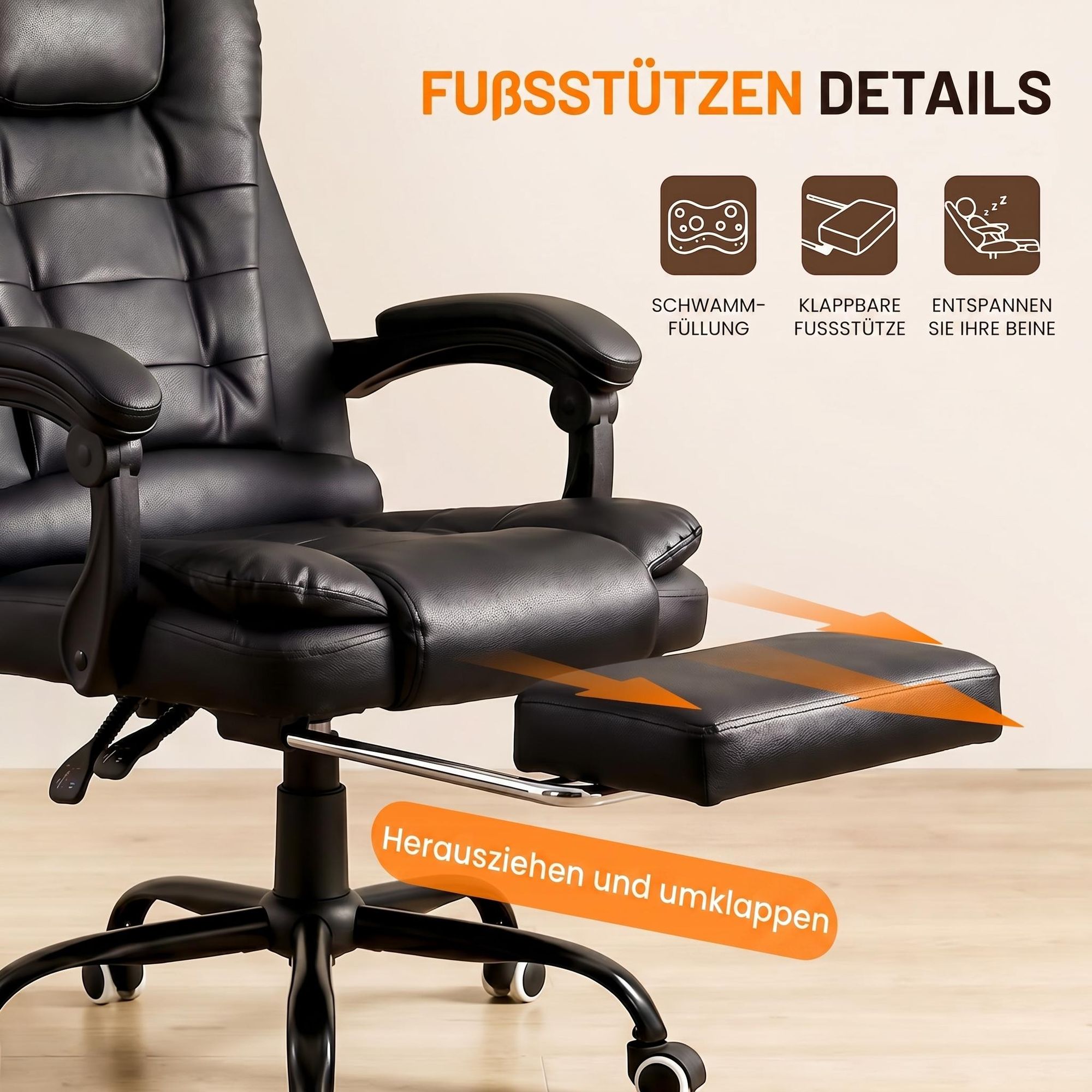 OYAJIA Bürostuhl Ergonomischer Neigbar Bürostuhl Massage Chefsessel Drehstuhl Gaming Büro Stuhl Chefsessel Drehstuhl, Höhenverstellbar mit Fußstützen