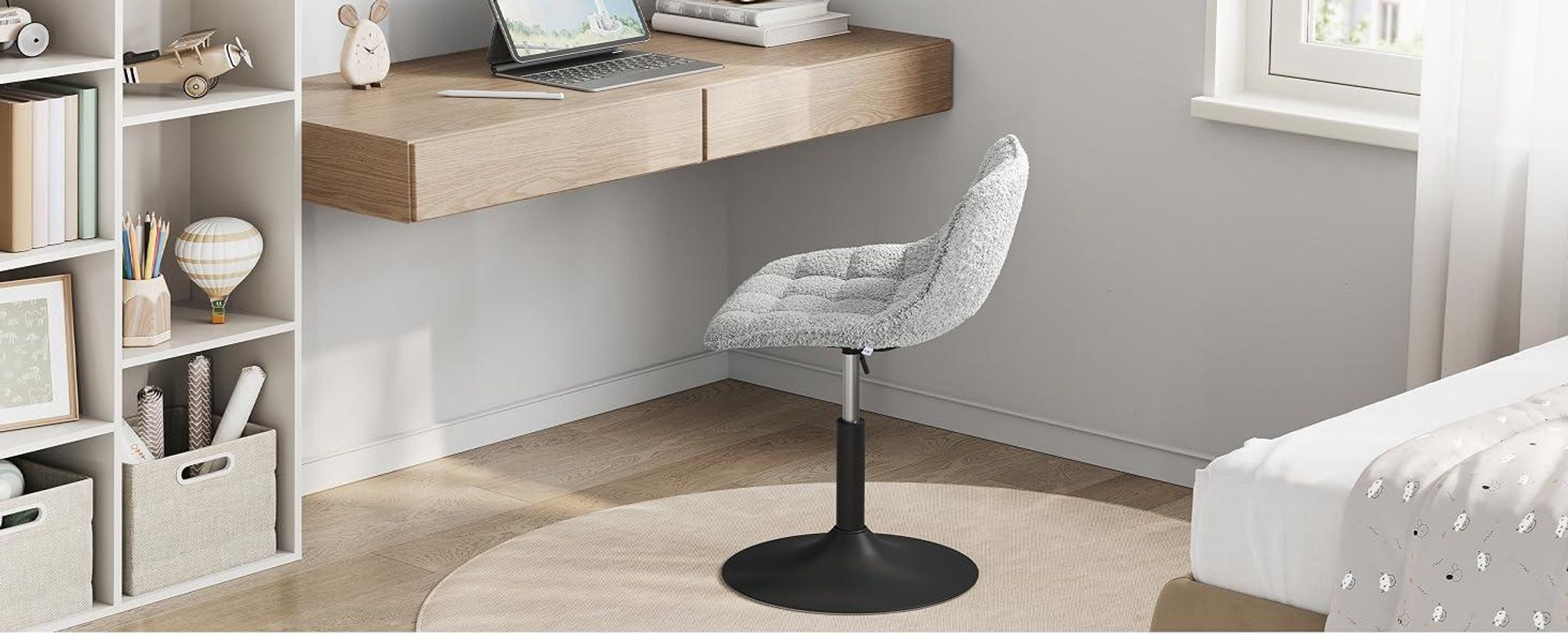 WOLTU Schminkhocker Barhocker mit Rückenlehne, aus bequemer Chenille, Metall, Grau