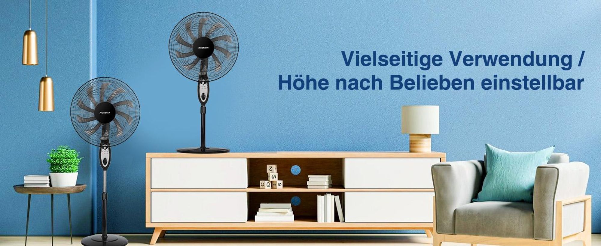 Aigostar Leise Ventilator mit Fernbedienung, 80° Oszillation,7,5H Timer, 3 Modi