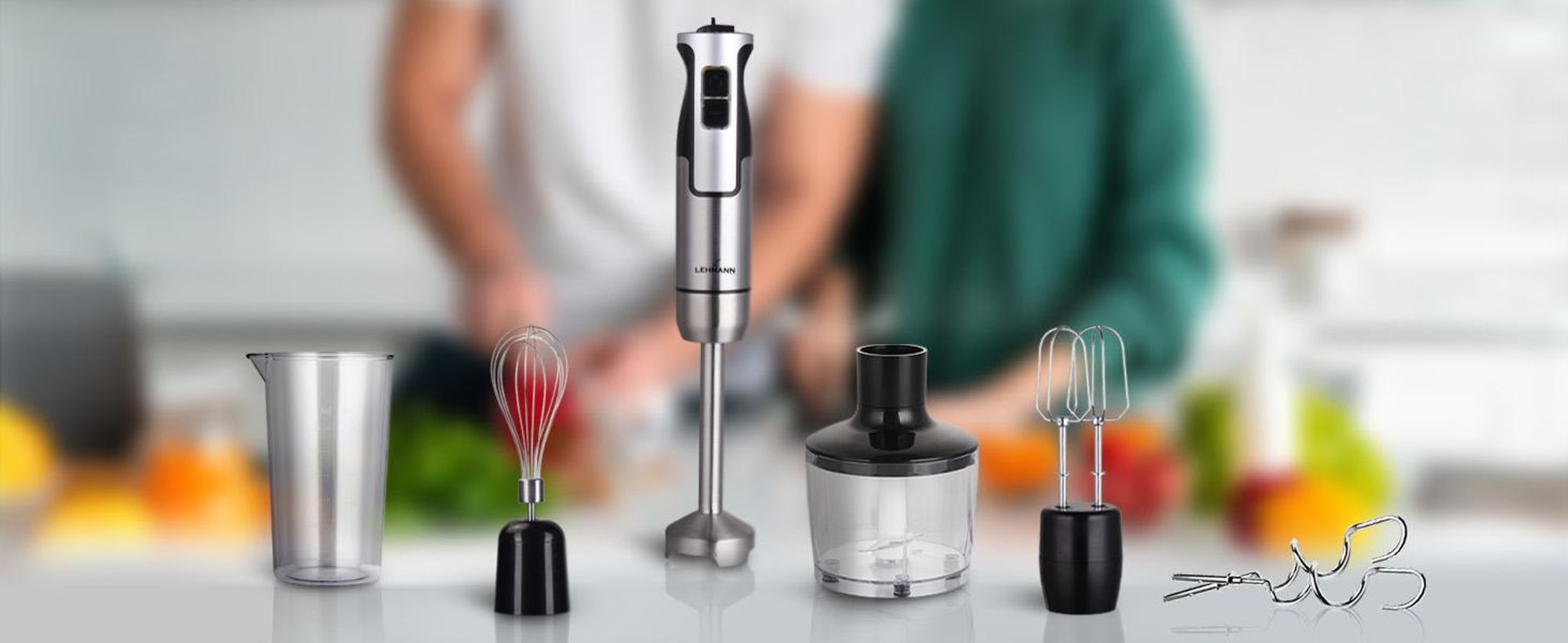 LEHMANN Mixeur Plongeant en Acier Inoxydable 1200W, 8 niveaux de vitesse, Accessoires inclus