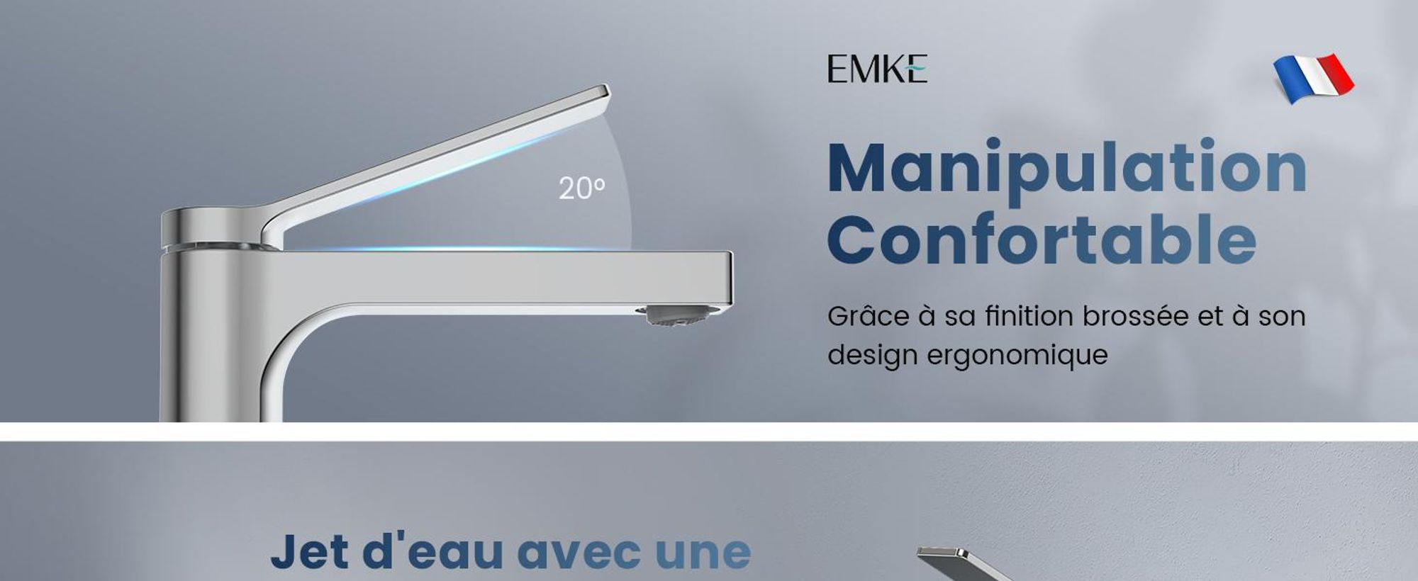 EMKE Robinet de salle de bain chromé 195x173x46mm, laiton, cartouche céramique, robinet de salle de bain, mitigeur de lavabo, mitigeur de lavabo