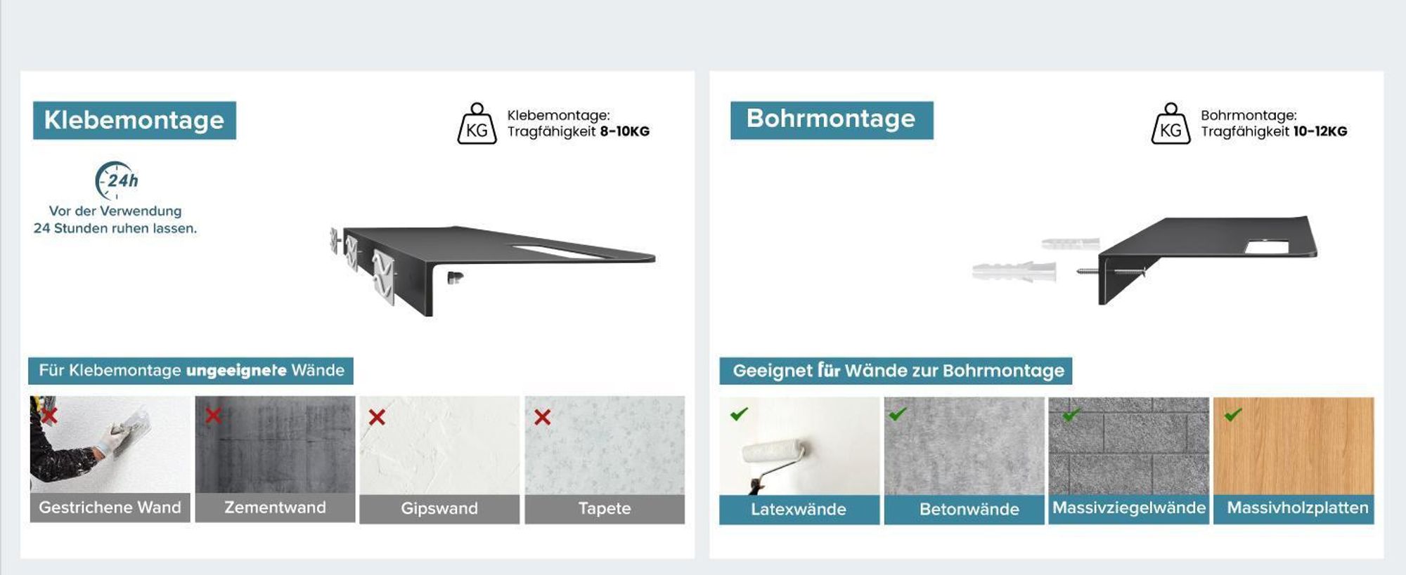 doporro Duschablage ohne Bohren aus Aluminium 60 cm, selbstklebendes Duschregal mit Handtuchhalter, 2-in-1 Badezimmer Organizer Matt schwarz Reglo-06