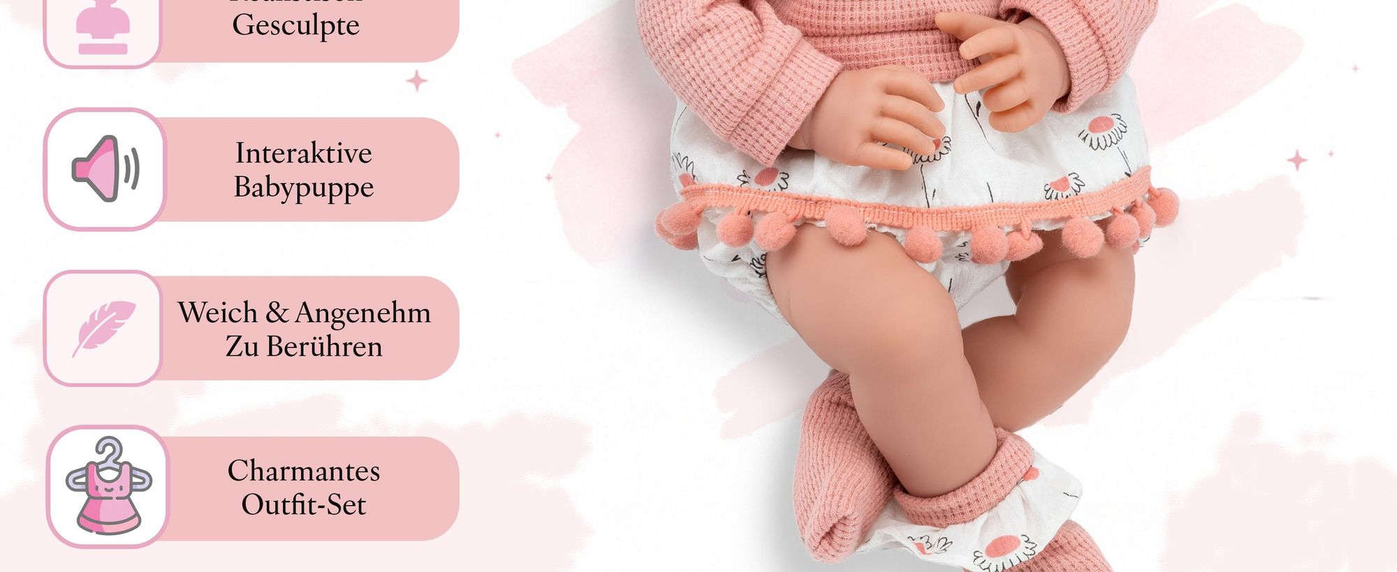 Interaktive Babypuppe Lili 41 cm – realistischer Babylook mit Geräuschen und Zubehör