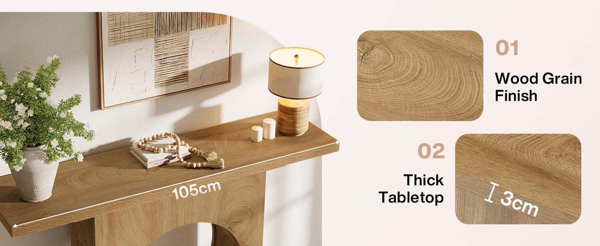 Tribesigns 105 cm Konsolentisch im Landhausstil, kleiner Holztisch für den Eingangsbereich mit rundem Lochmuster, schmaler Sofatisch hinter dem Sofa