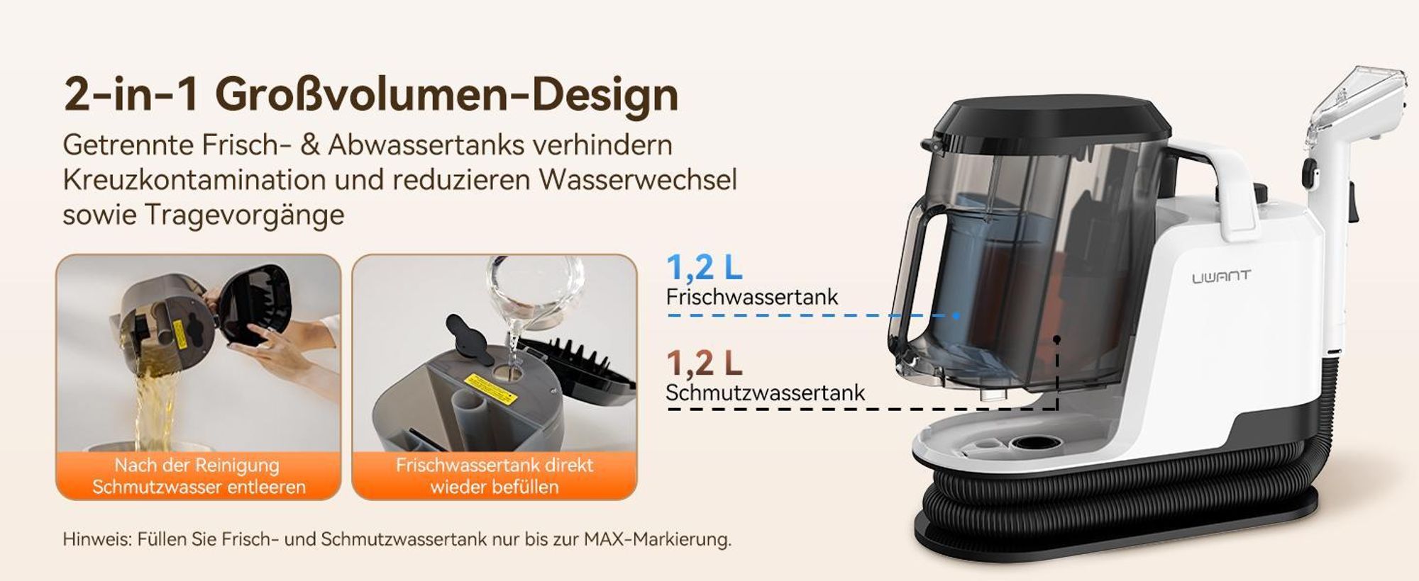 Uwant Y100 Nass Trockensauger, 600W Teppichreiniger Waschsauger, 18.000 PA Leistungsstarker Nasssauger Polsterreiniger für Sofa, Auto & Teppich