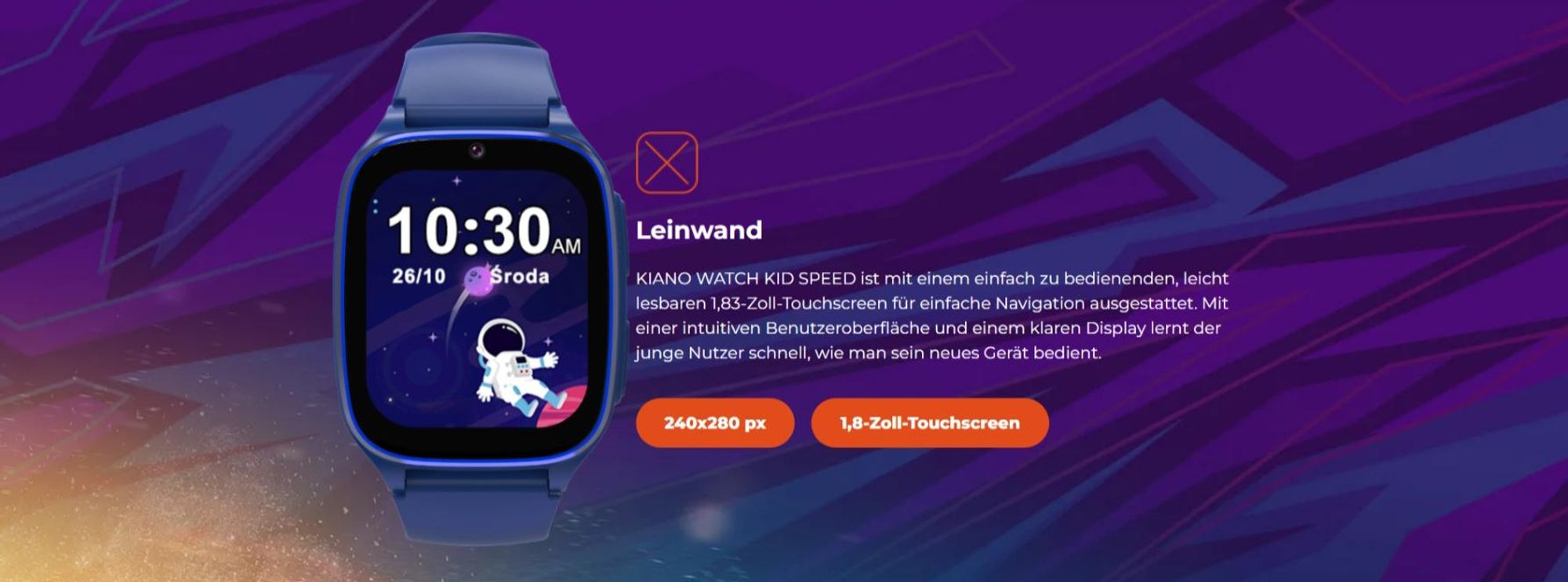 Smartwatch Kiano Watch KID 4G LTE Speed - Kinderuhr mit blauem Armband | Uhr mit Zifferblatt mit Märchenmotiven | GPS, AGPS, LBS, WIFI