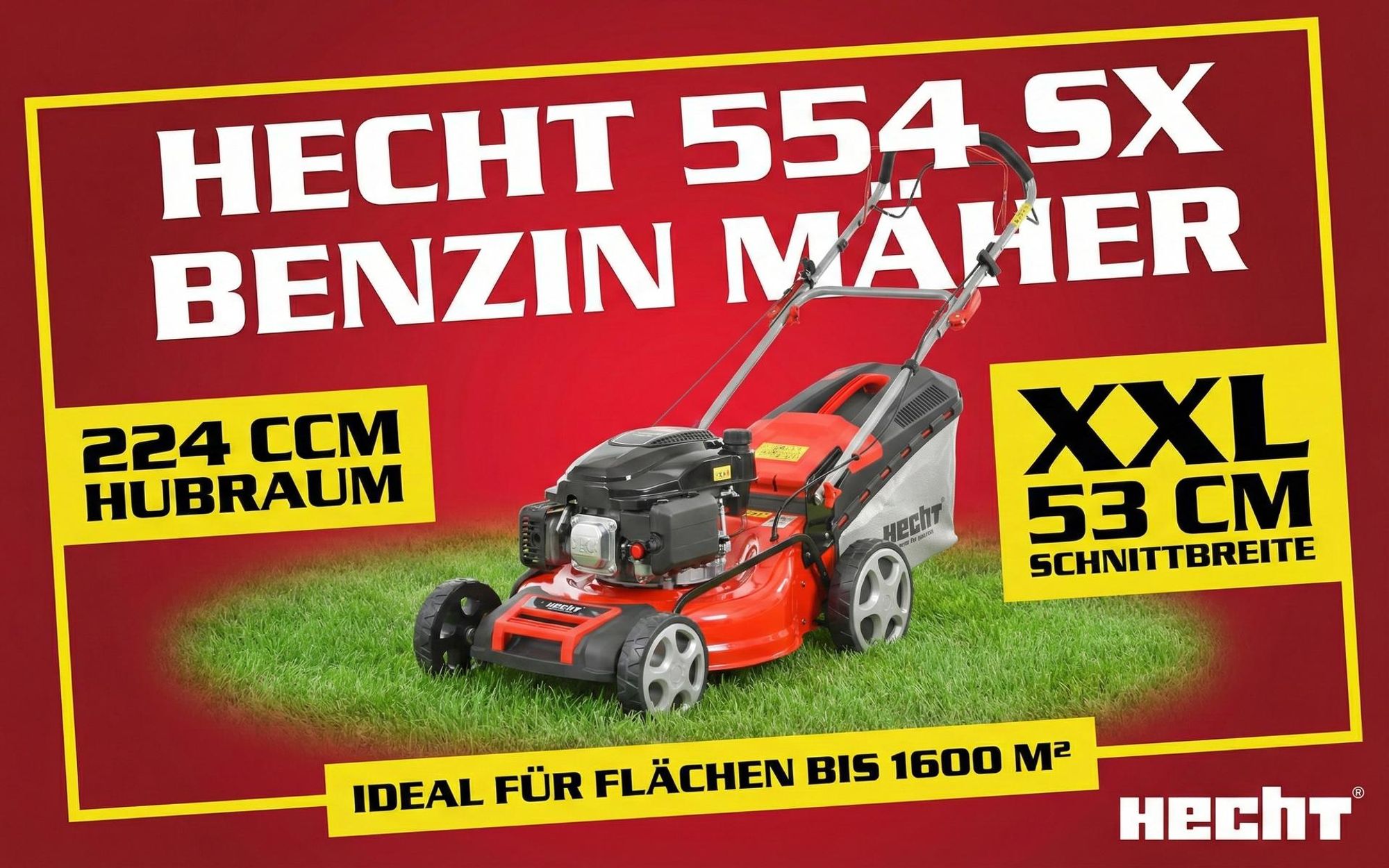 HECHT 554 SX Rasenmäher Benzin mit Antrieb | 53 cm Schnittbreite | 5in1 | 75L | 6 PS | Mulchkit
