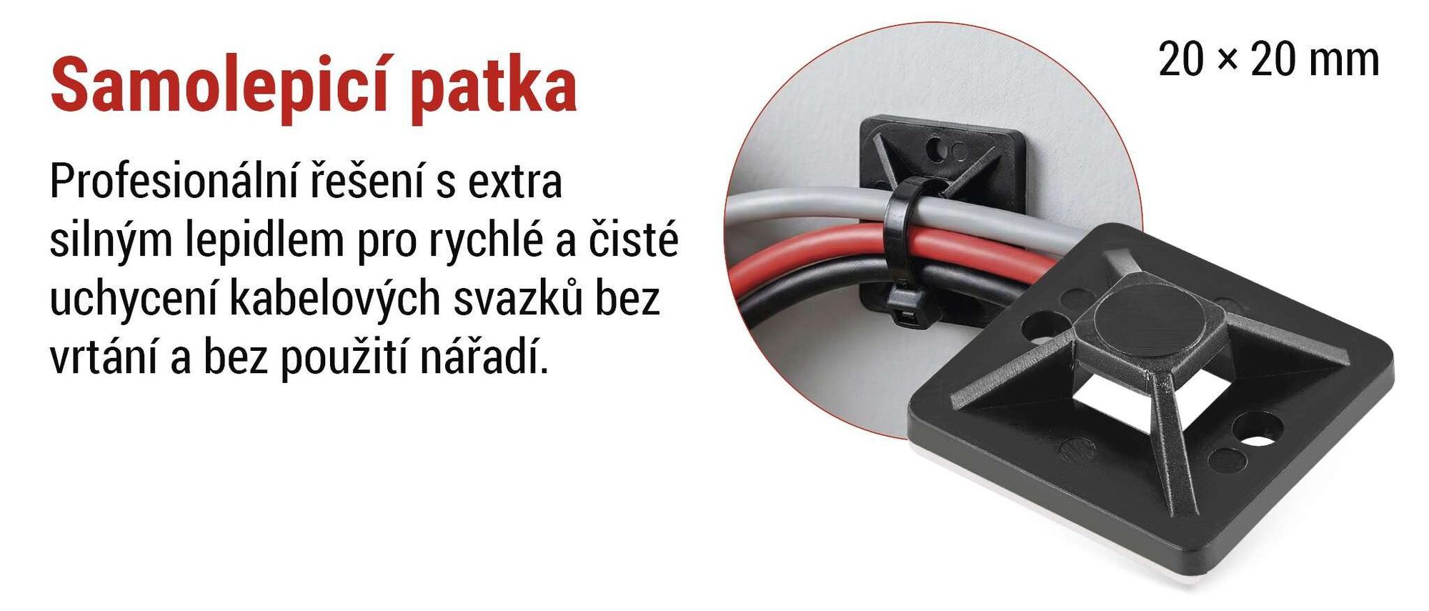 EMOS 25 ks samolepicích patek, 2x2 cm, 3M příchytky pro kabelové pásky, vysoká pevnost, -40–80 °C, ochrana proti UV, venkovní použití, černé, A2831