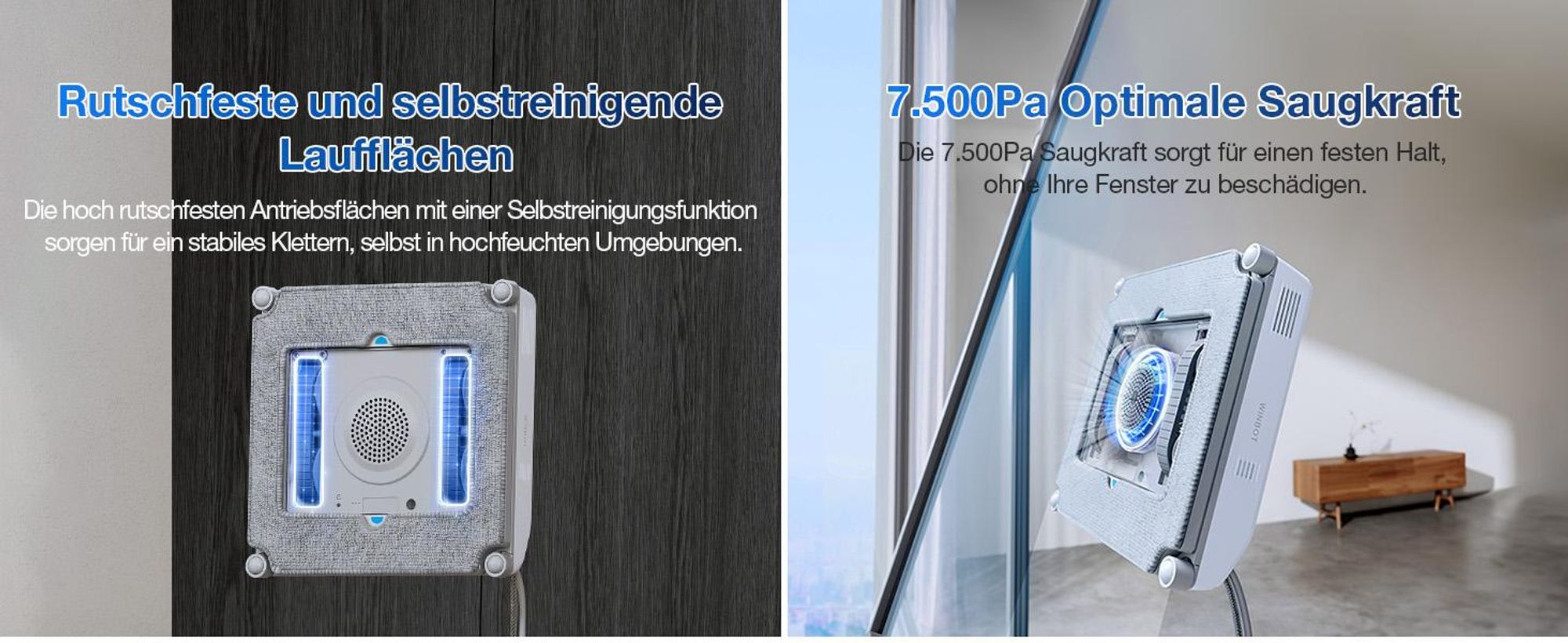 ECOVACS WINBOT Mini Fensterputzroboter Weiß, 9-Stufen-Schutzsystem, 4 Reinigungsmodi, Anti-Rutsch-System