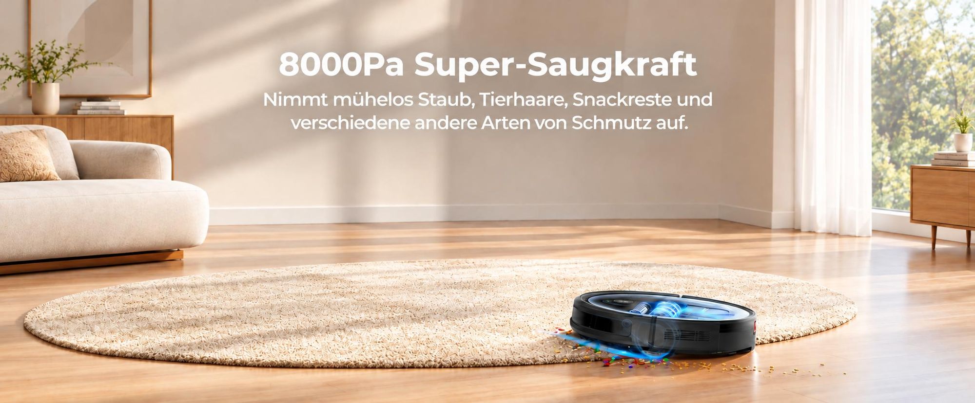 Airzeen Saugroboter mit Wischfunktion , 3in1 Roboterstaubsauger 8000Pa Starke Saugleistung Leiser Roboter-Staubsauger, App/WiFi, 120 Min Laufzeit
