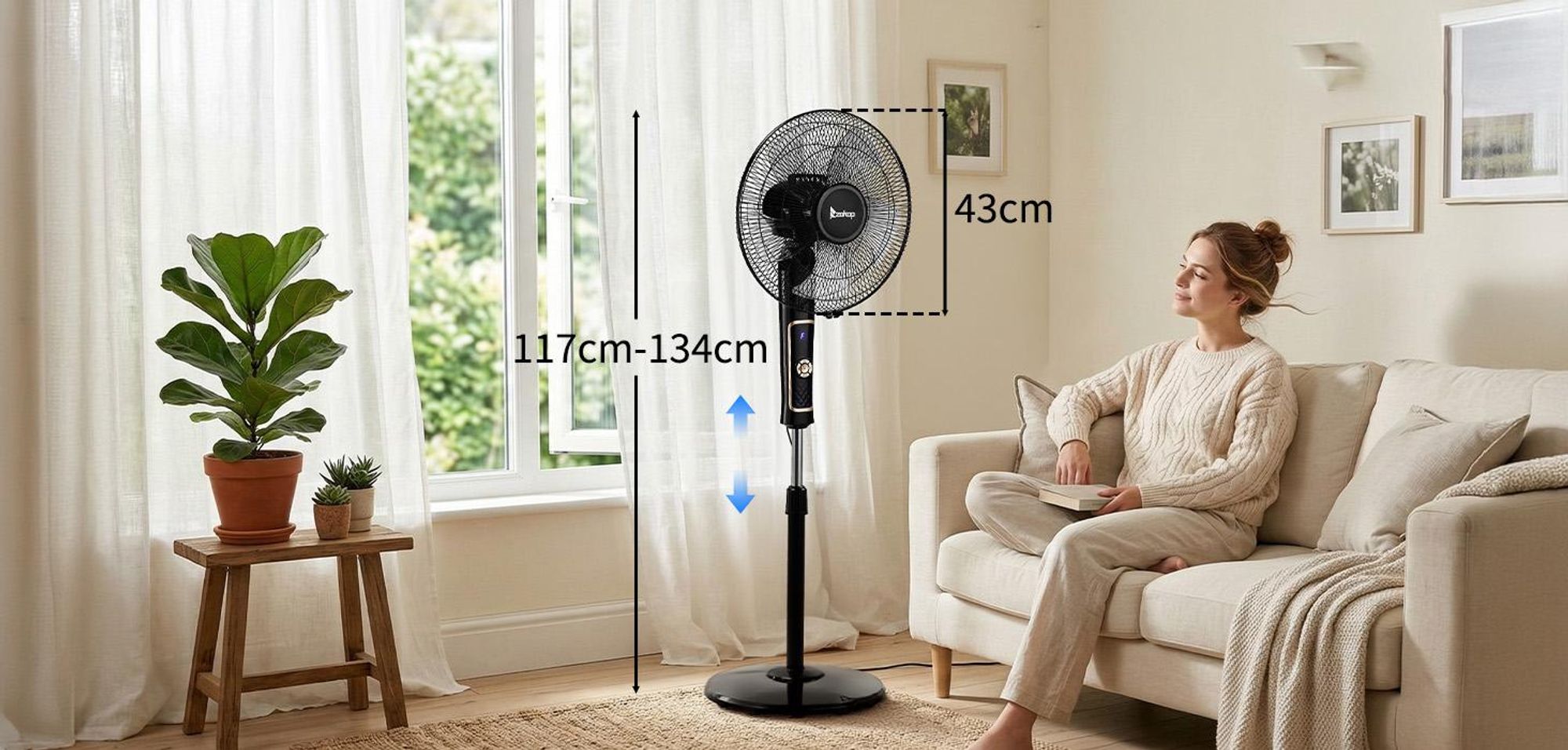 FCH Standventilator mit fünf Flügeln, Fernbedienung, 3 Windgeschwindigkeitsstufen und verstellbarer Höhe 65W