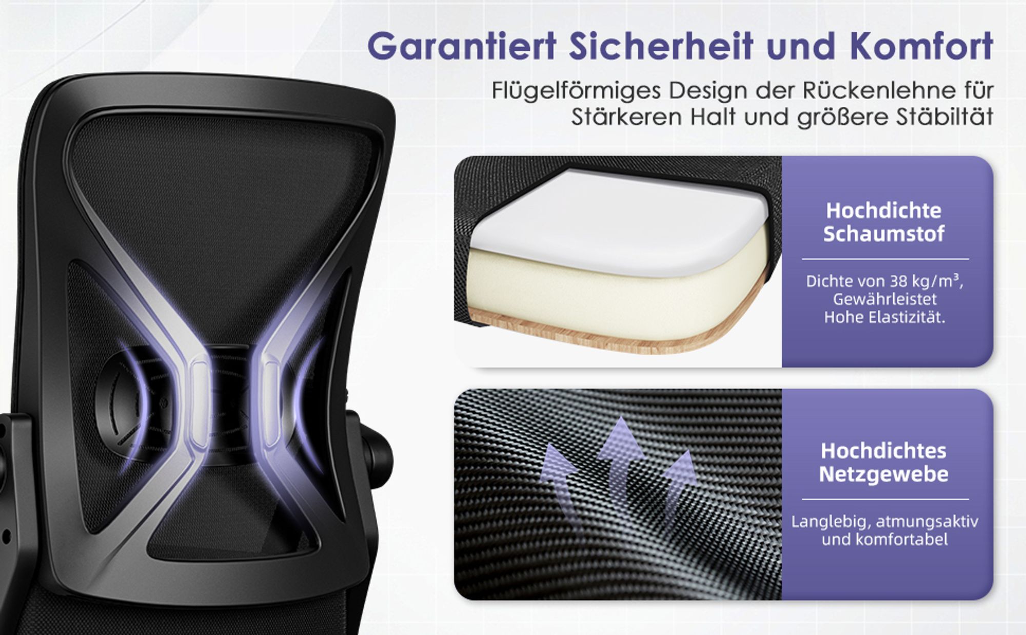Portreen Bürostuhl, Schreibtischstuhl, bürostuhl ergonomisch mit Verstellbaren Armlehnen, höhenverstellbar,S-förmige Lendenstütze,Chefsessel 150kg