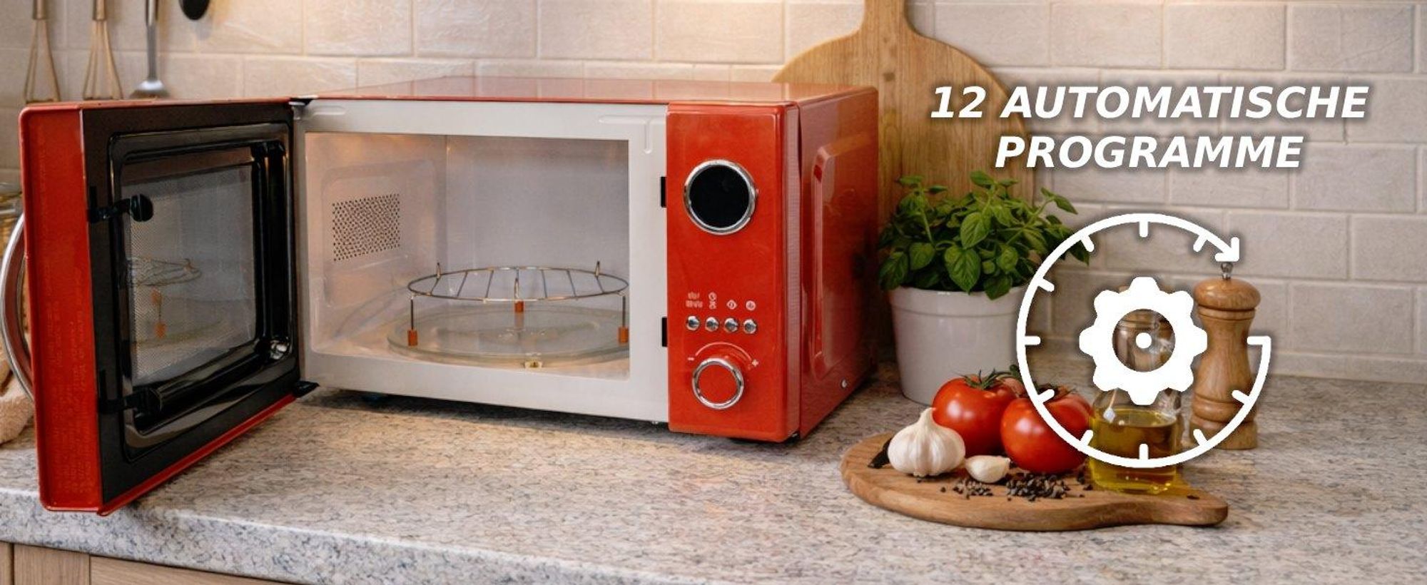 Retro Mikrowelle, rot, mit Grillfunktion MW 2600 DGR Kalorik 1150W