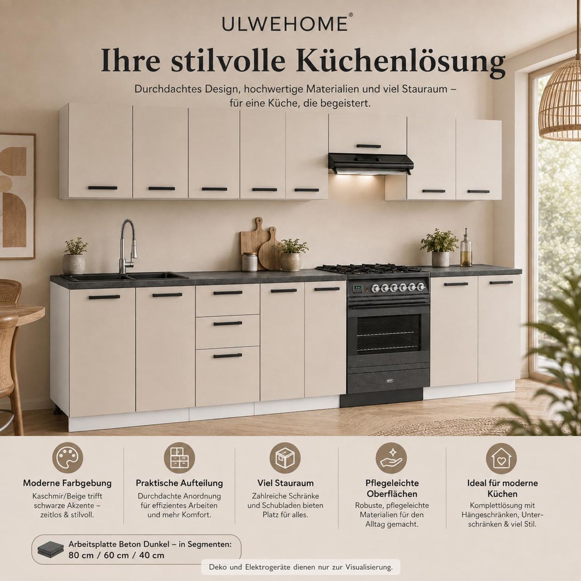 Küchenzeile 260 cm Kaschmir Beige: Vorteile, Stauraum & modernes Design