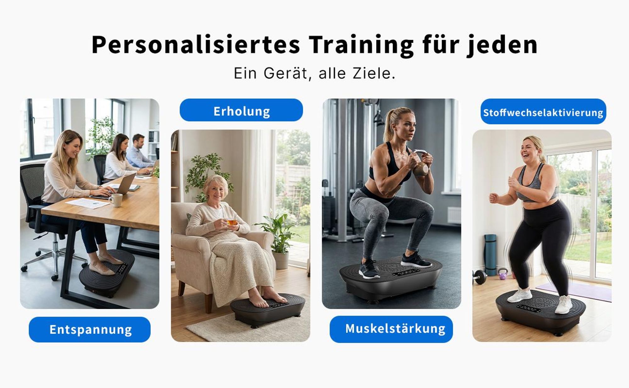 Vibrationsplatte, leise und Kompakte Vibrationsplatte mit LED-Display, mit Fernbedienung, für Ganzkörpertraining zu Hause, bis 158 kg