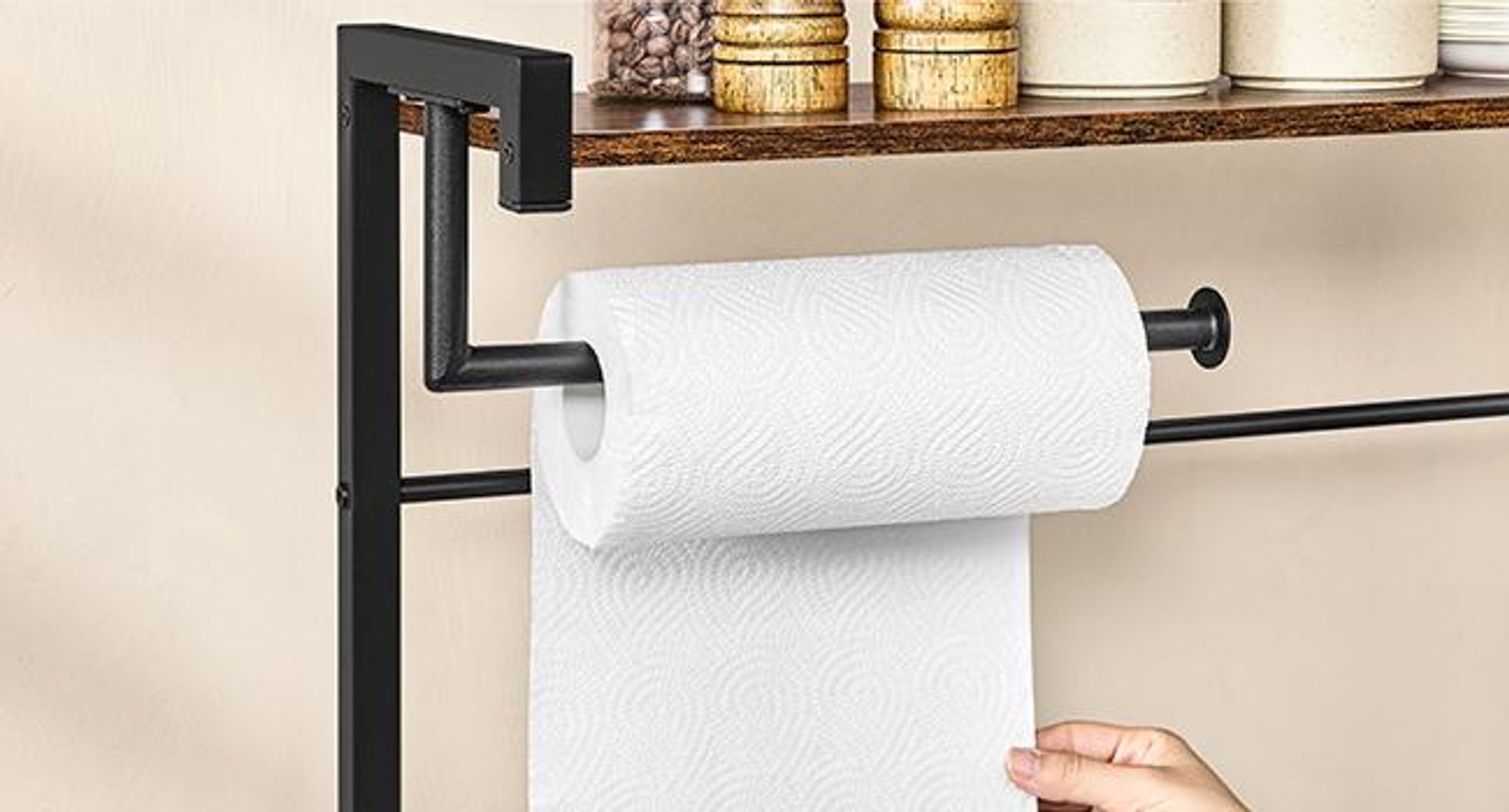VASAGLE Standregal mit 4 Ebenen, Küchenregal mit Ladestation, 8 Haken, 40 x 80 x 140 cm, braun-schwarz