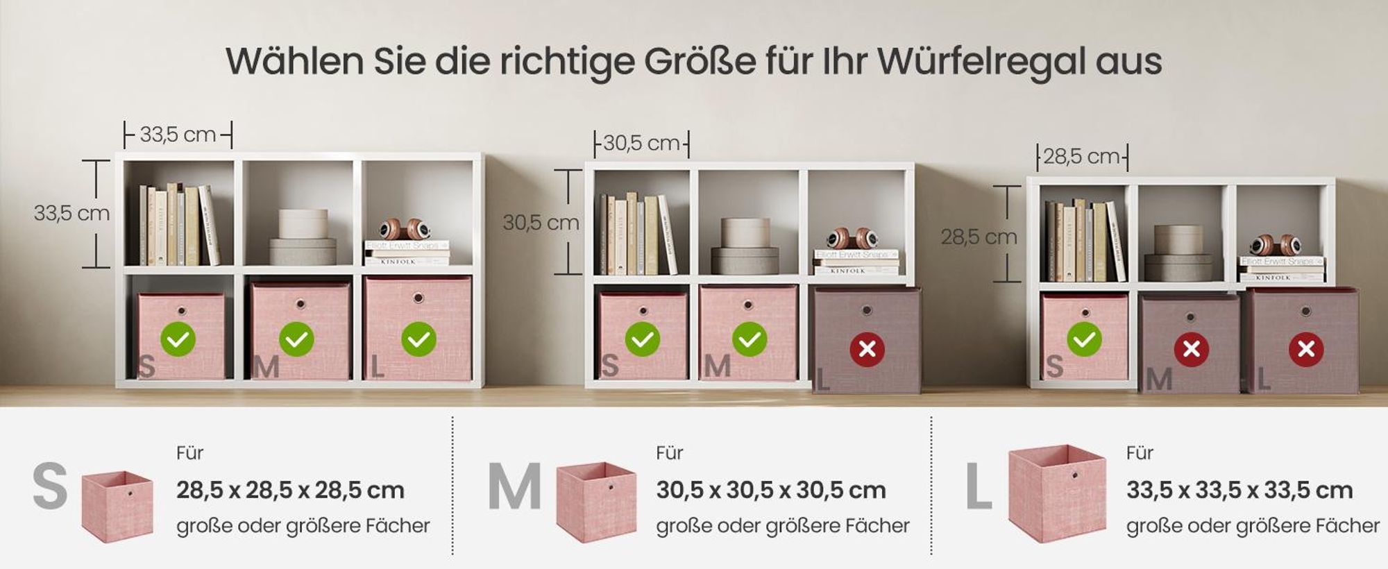 SONGMICS Ordnungsboxen, 6er Set, aus Vliesstoff mit Griff, 30 x 30 x 30 cm, Organizer Box, für Würfelregal, Faltbox, rosa