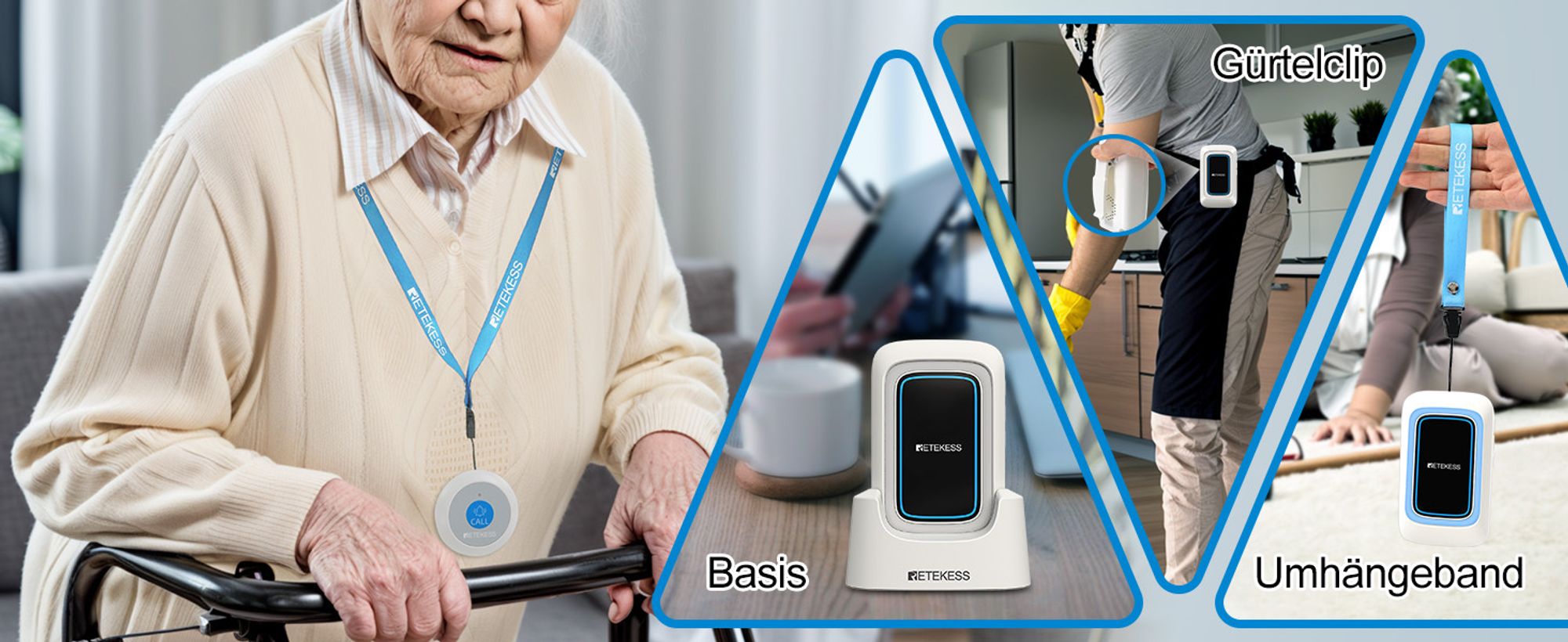 Retekess TH109 Caregiver Pager, Drahtlose Ruftaste Für Ältere Menschen, Notfallalarmsystem, 260m Kommunikationsdistanz, Multi-Mode-Alarm