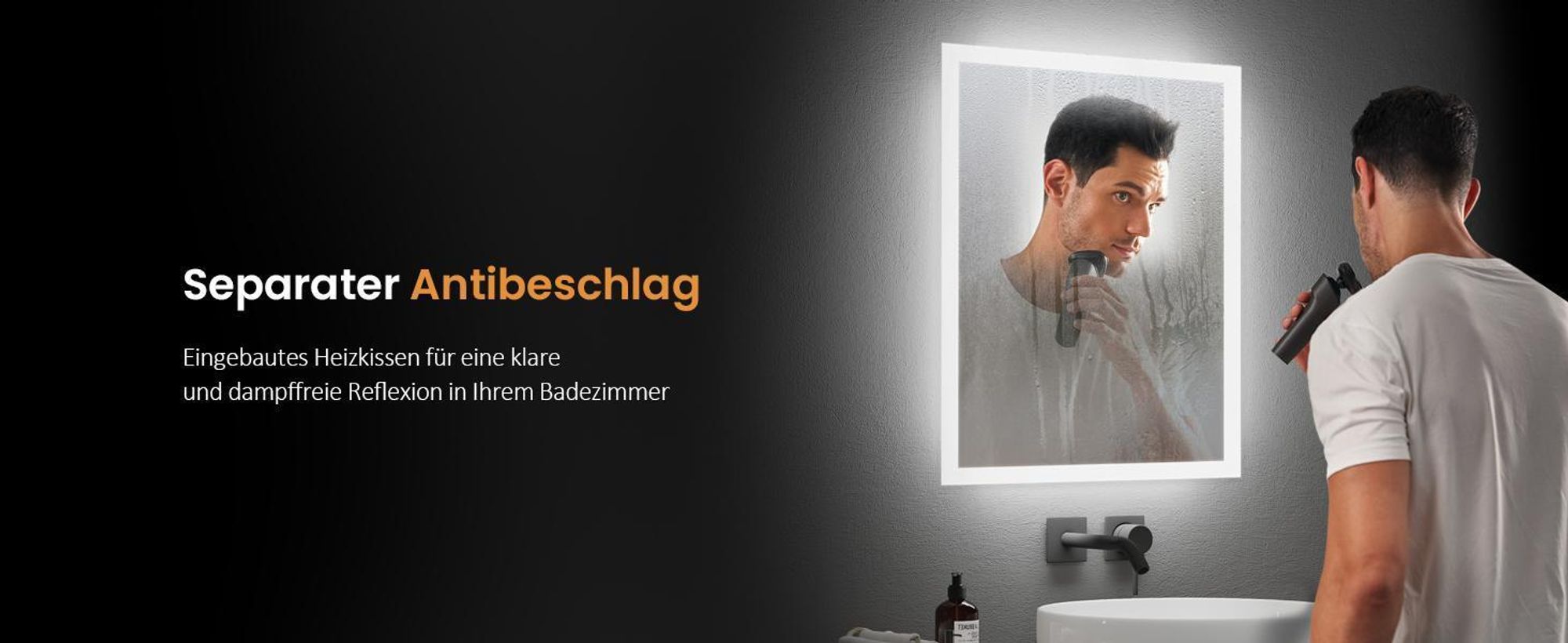 EMKE LED Badspiegel 120x60cm mit Beleuchtung & Antibeschlag, Wandspiegel mit Mechanischem Schalter Badezimmerspiegel 3000K/6500K Lichtfarben