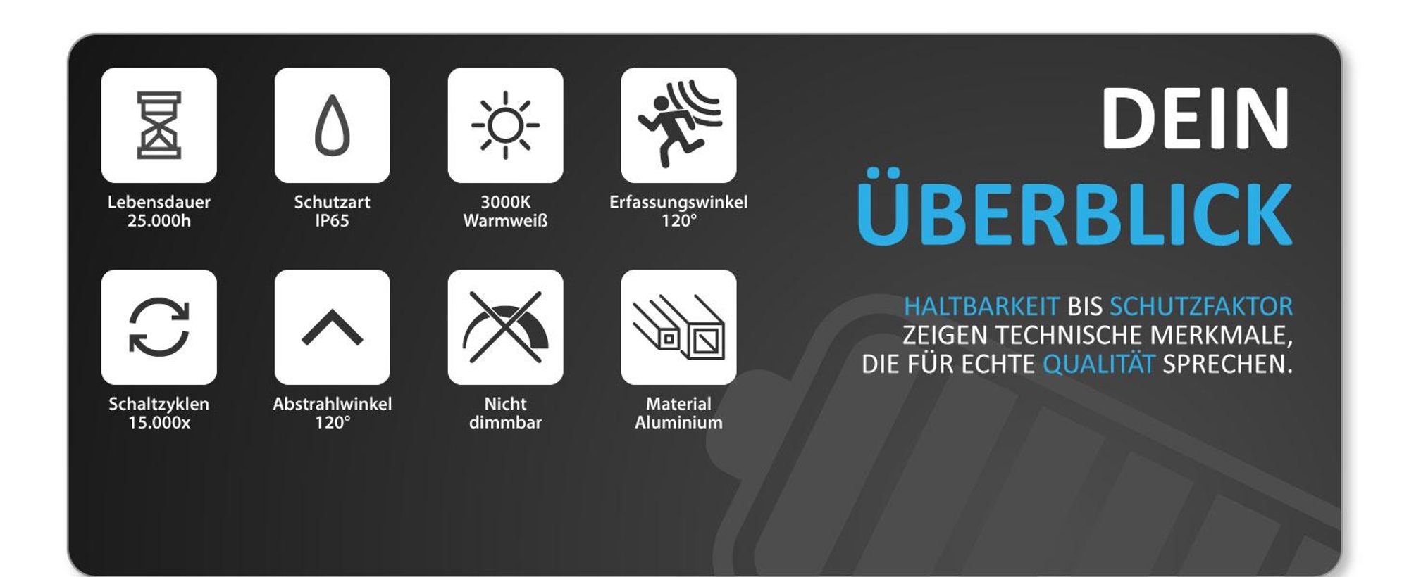 LED Außenwandleuchte mit Bewegungsmelder: Schwarz, Aluminium, 1504A1-BK