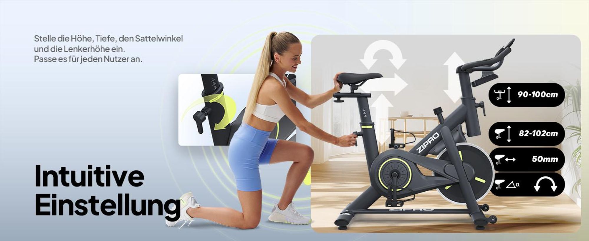 ZIPRO Heimtrainer Fahrrad Modo Bluetooth App Indoor Cycle Fitnessbike Hometrainer Bike leise Cardio Training Senioren 110 kg Trimmrad Kinomap