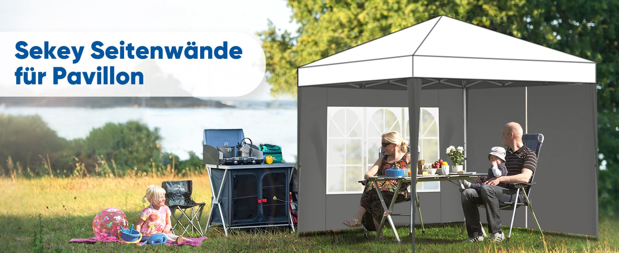Sekey 2 Seitenteile für 3x3 /3x6m/3x9m pavillon mit Reißverschluss und Fenster, Grau