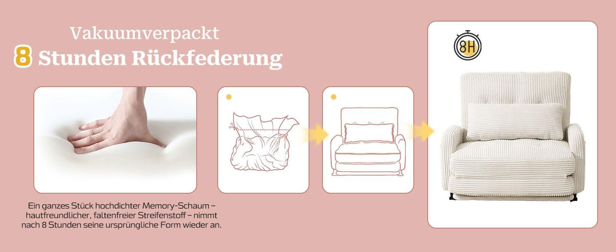 Bodenhohes Sofa,- mit Schlaffunktion, erhältlich in verschiedenen Farben, moderner Cordstoff, Elfenbeinweiß