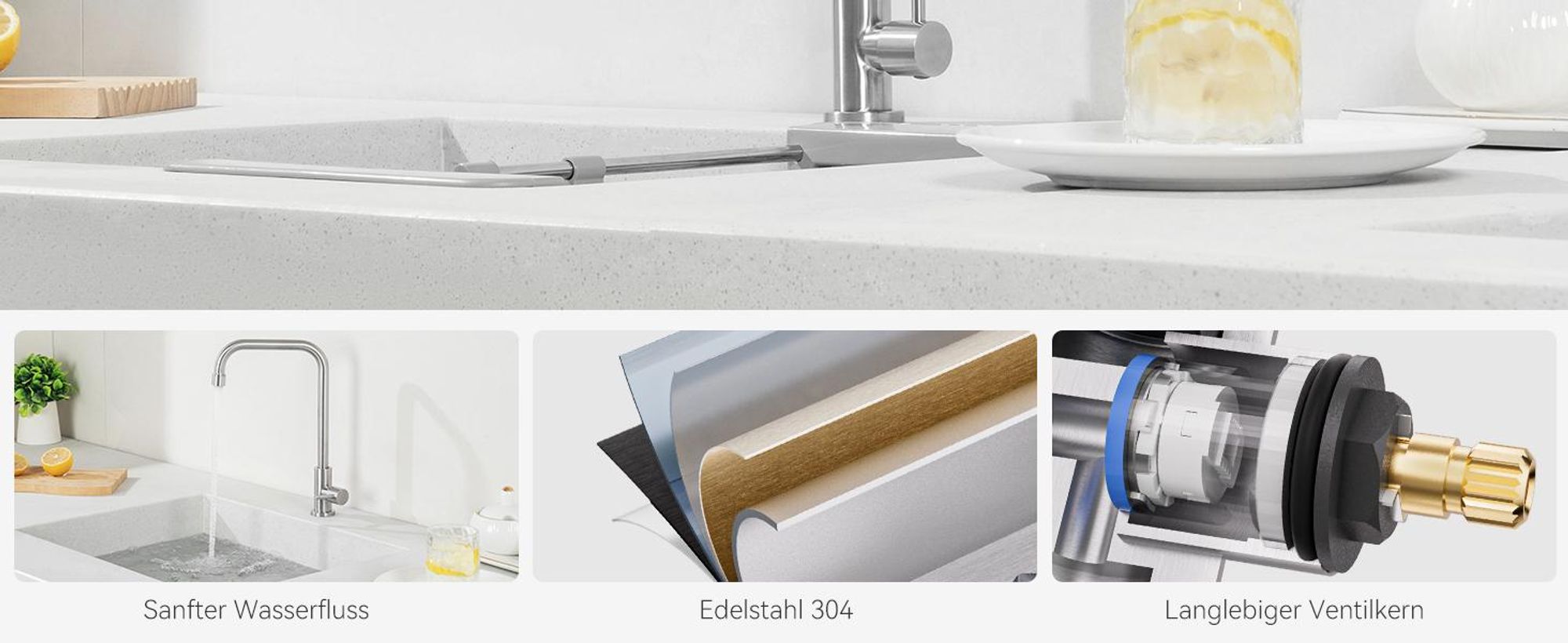 Küchenarmatur Kaltwasser Edelstahl Gebürstet, Wasserhahn Küche 360° Drehbar Cecipa MAX Wasserhahn für Spülbecken, Mischbatterie Armatur L-Form