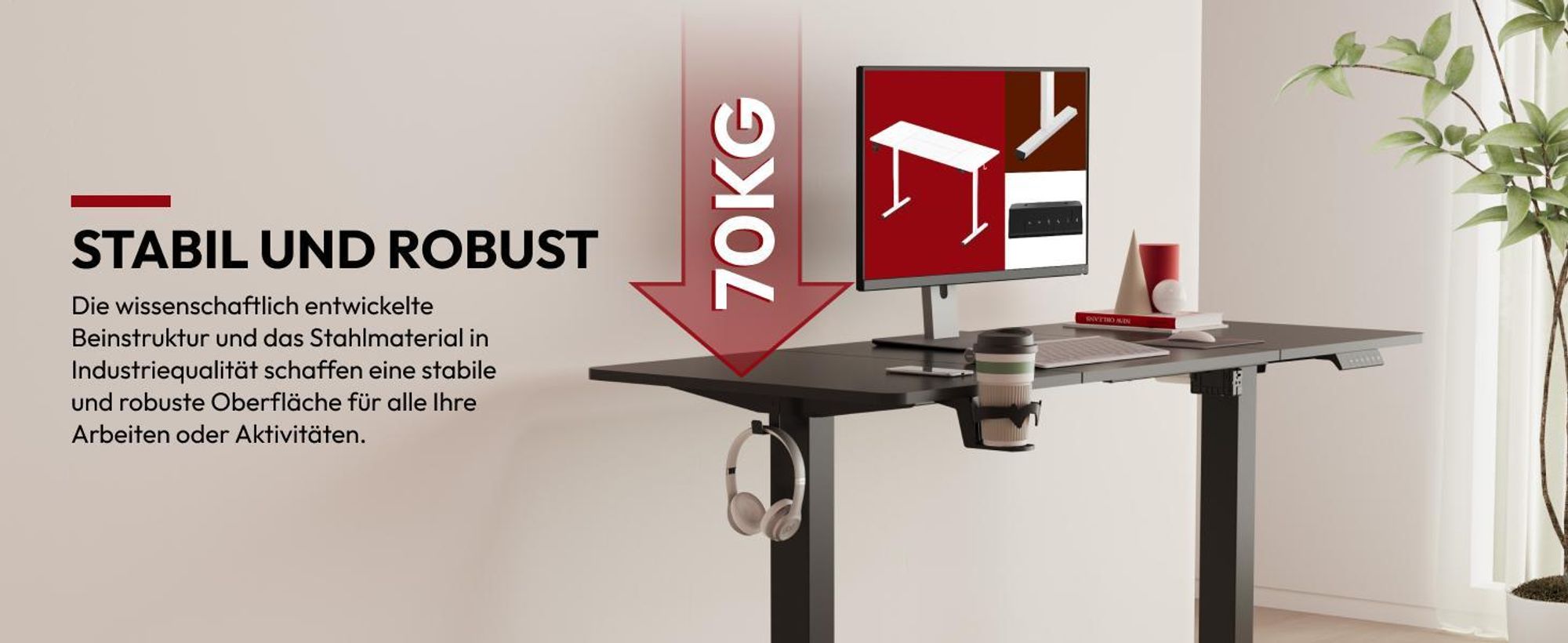 SANODESK Höhenverstellbarer Schreibtisch 180x80cm elektrisch 4 Memory-Funktion, Antikollisionsschutz, 70kg Tragkraft, mit Haken und Ablagebox(Schwarz)