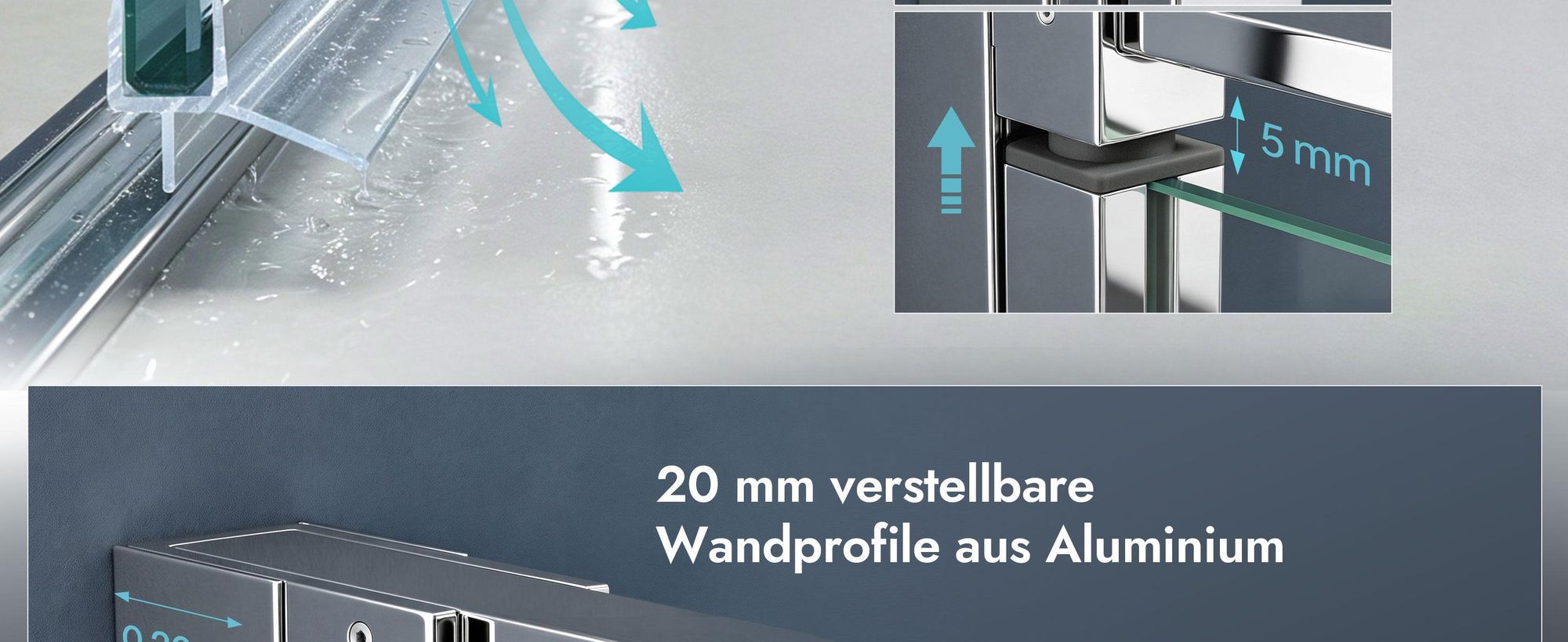 doporro Eck-Duschkabine 75x100x195cm Eckdusche mit Hebe- und Senkmechanismus ESG-Sicherheitsglas Klarglas inkl. Easy-Clean-Beschichtung Ravenna36K-Plus