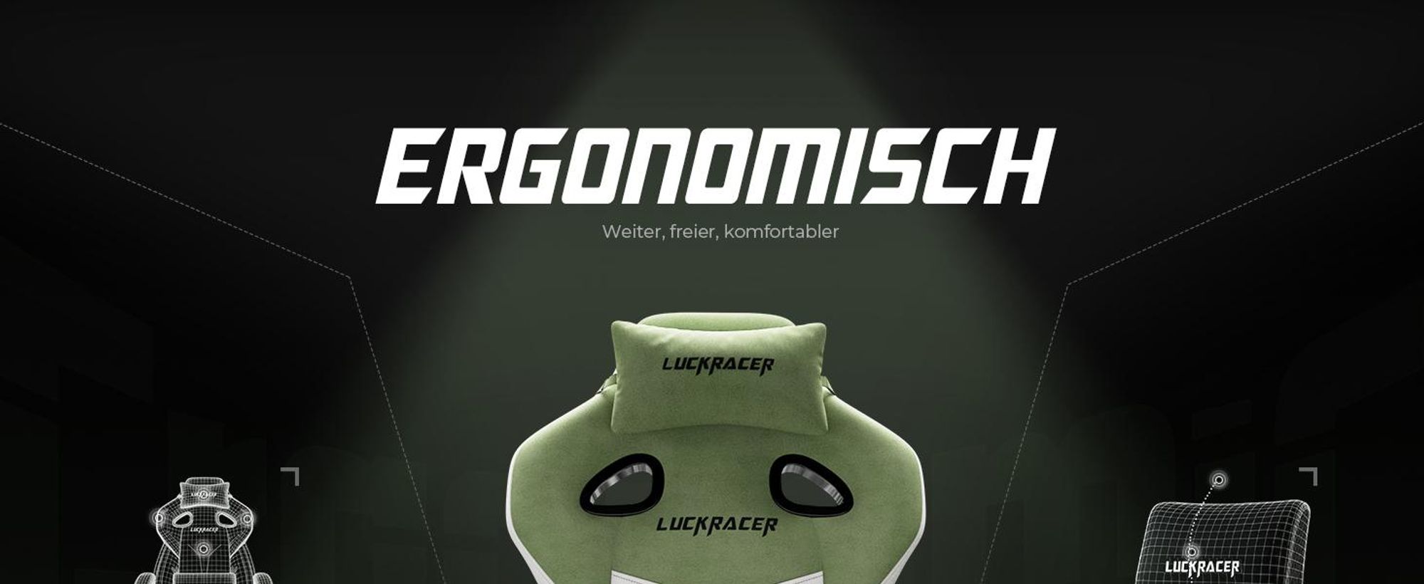 LUCKRACER Gaming Stuhl, Bürostuhl mit verbundenen Armlehnen, Memory-Schaum-Kissen, 90–155° Neigungswinkel und Fußstütze, strapazierfähigem Funktionsge