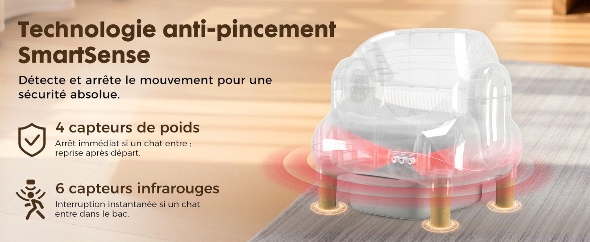 Bac à litière ouvert sur le dessus, bac à litière automatique autonettoyant, bac à litière XXL, grande capacité,via application, pour plusieurs chats