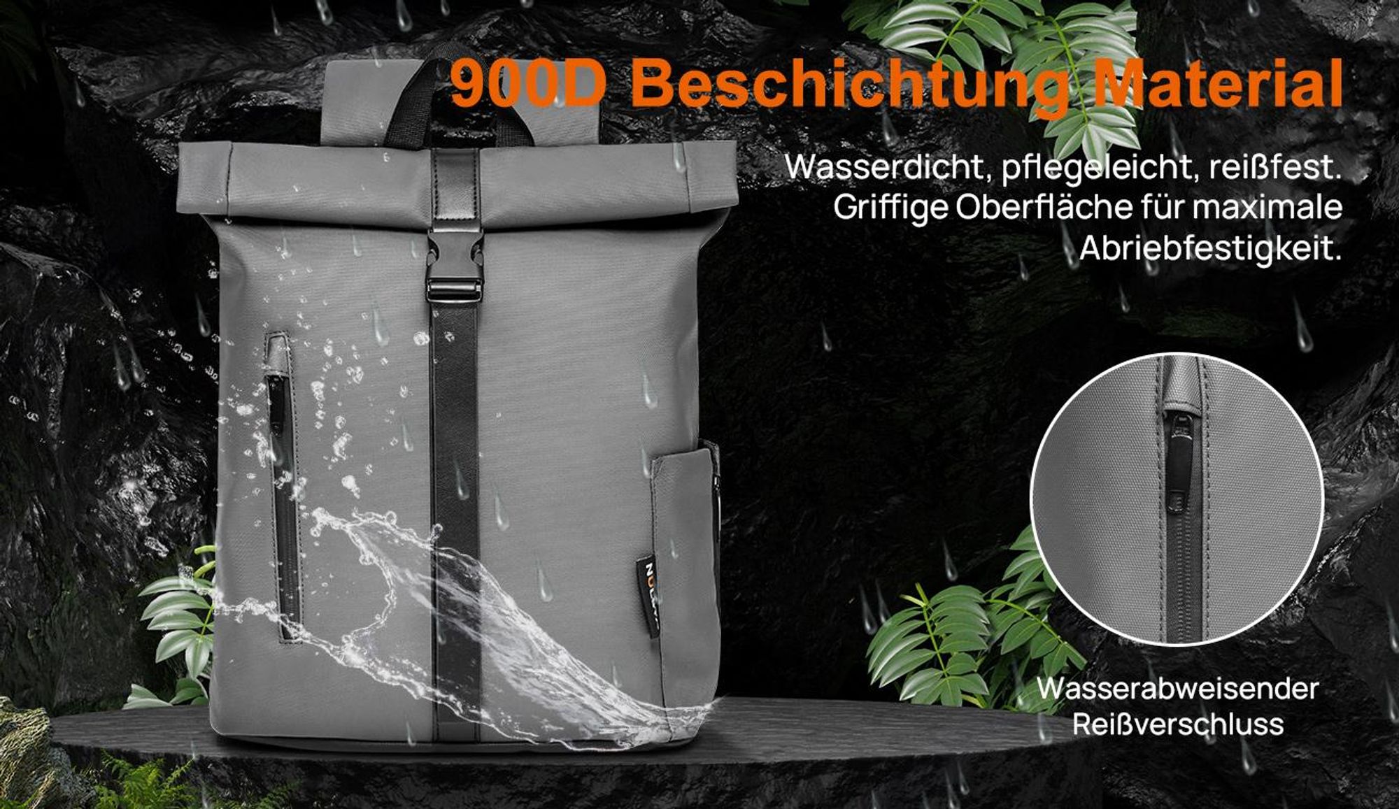 7MAGIC RollTop Rucksack 20L-25L, Laptoptasche 15,6 Zoll Groß Kapazität Daypack, Schulrucksack Backpack Fahrradrucksack Freizeitrucksack für Uni Schule Reisen Job, Grau