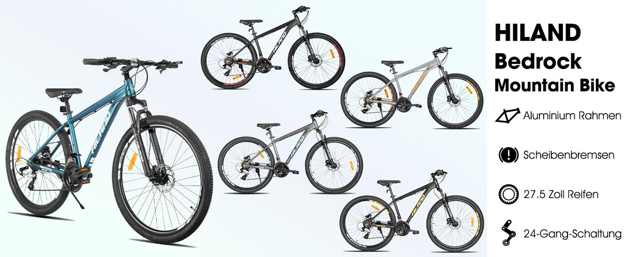 Hiland 27,5-Zoll-Mountainbike für Erwachsene, 24 Gänge, leichter Aluminiumrahmen, hydraulische Scheibenbremsen, Offroad-MTB für Männer und Frauen