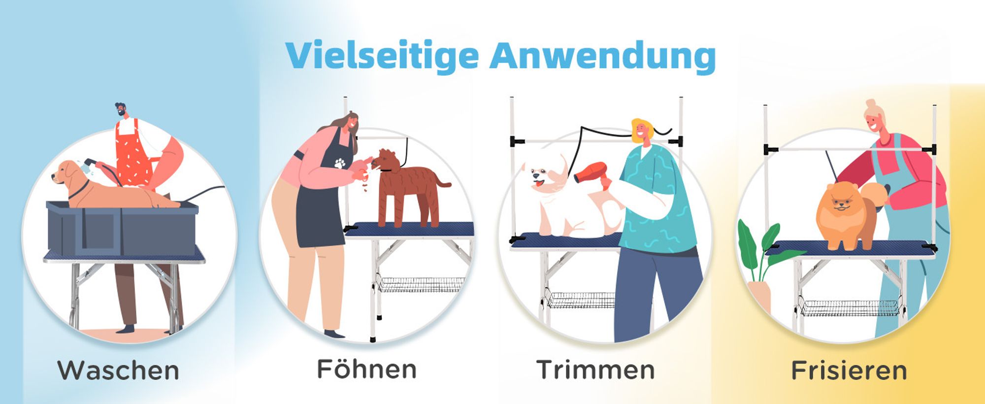 PawHut Trimmtisch Schertisch für Hunde höhenverstellbar mit Unterkorb Blau